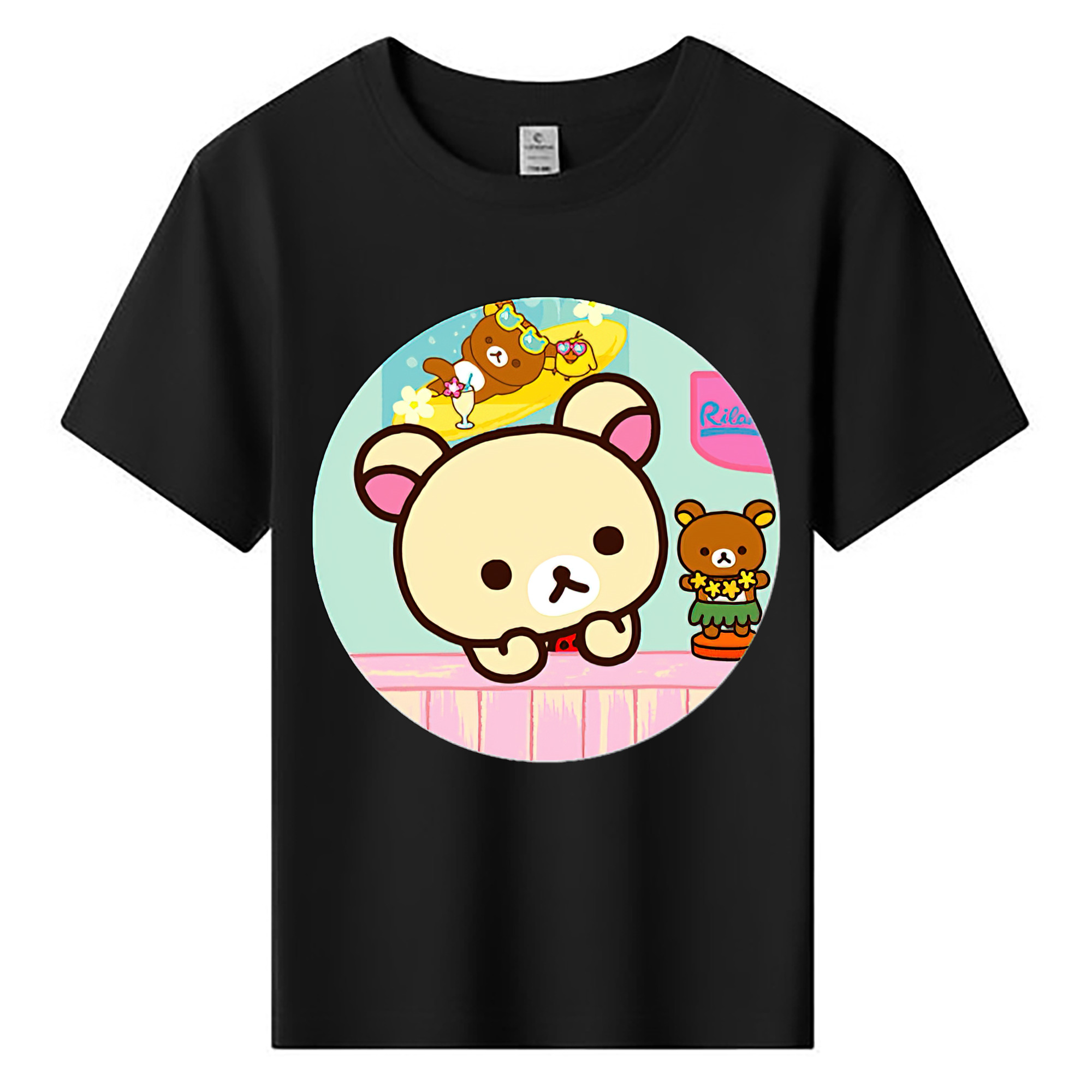 （画像用） リラックマ リラックマ キイロイトリ Rilakkuma Korilakkuma Kiiroitori 綿100％キッズTシャツ（フロントプリント）