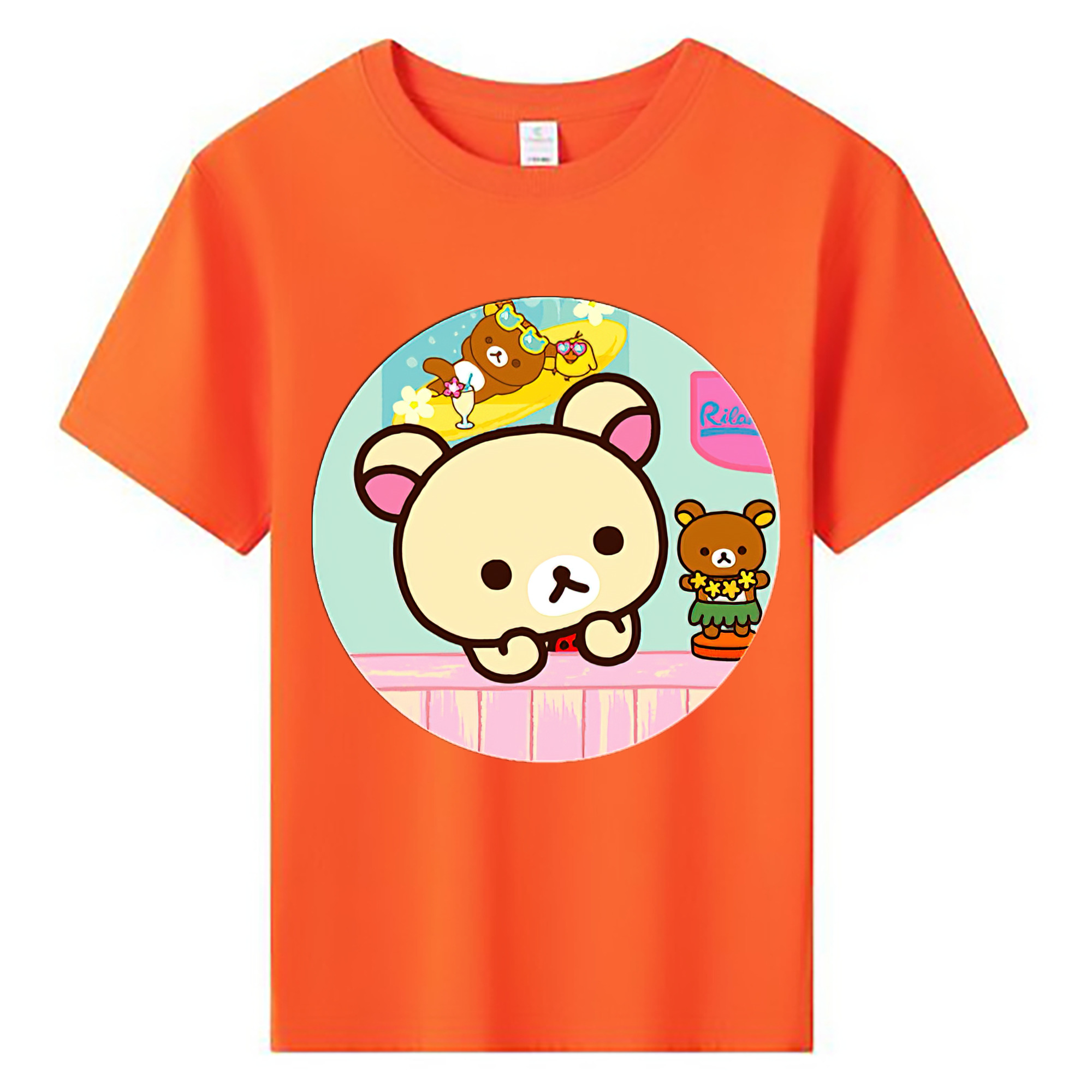 （画像用） リラックマ リラックマ キイロイトリ Rilakkuma Korilakkuma Kiiroitori 綿100％キッズTシャツ（フロントプリント）