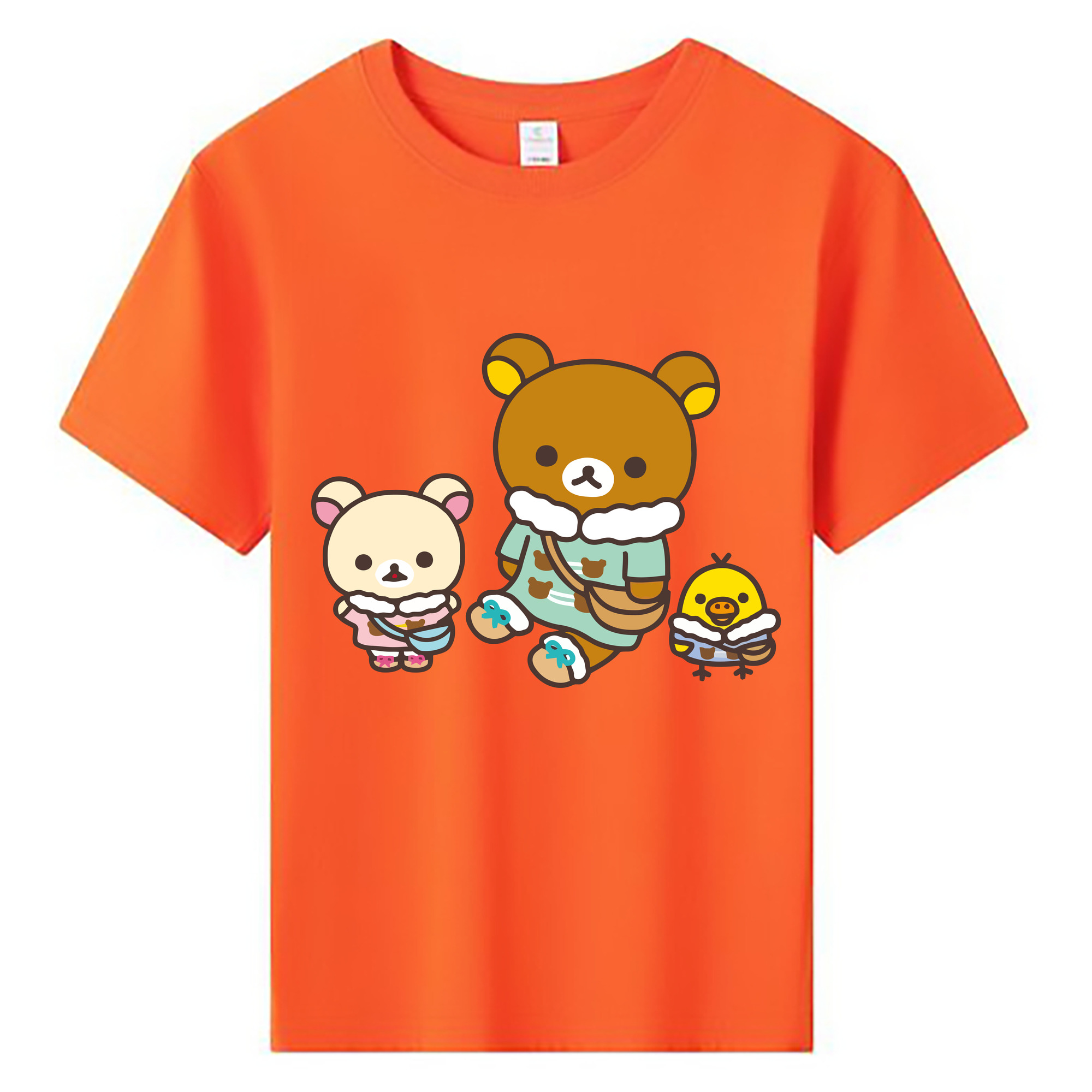 （画像用） リラックマ リラックマ キイロイトリ Rilakkuma Korilakkuma Kiiroitori 綿100％キッズTシャツ（フロントプリント）