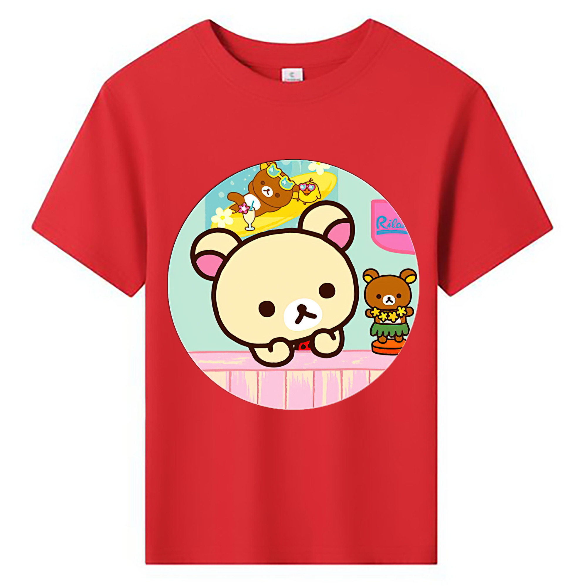 （画像用） リラックマ リラックマ キイロイトリ Rilakkuma Korilakkuma Kiiroitori 綿100％キッズTシャツ（フロントプリント）