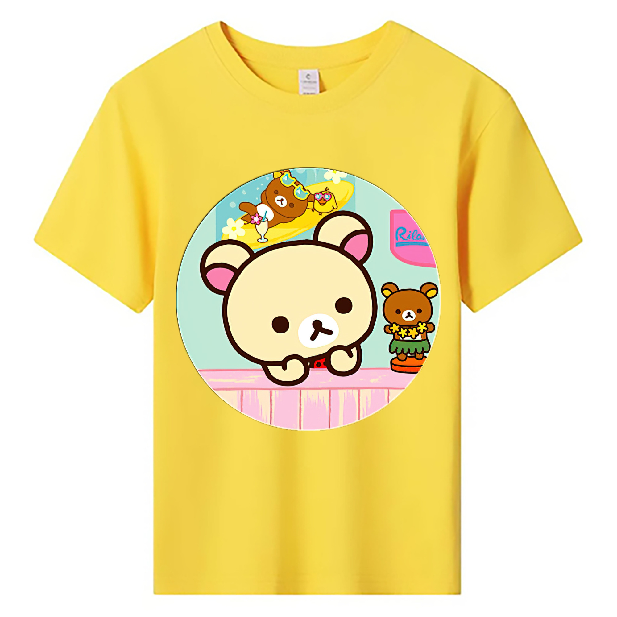 （画像用） リラックマ リラックマ キイロイトリ Rilakkuma Korilakkuma Kiiroitori 綿100％キッズTシャツ（フロントプリント）