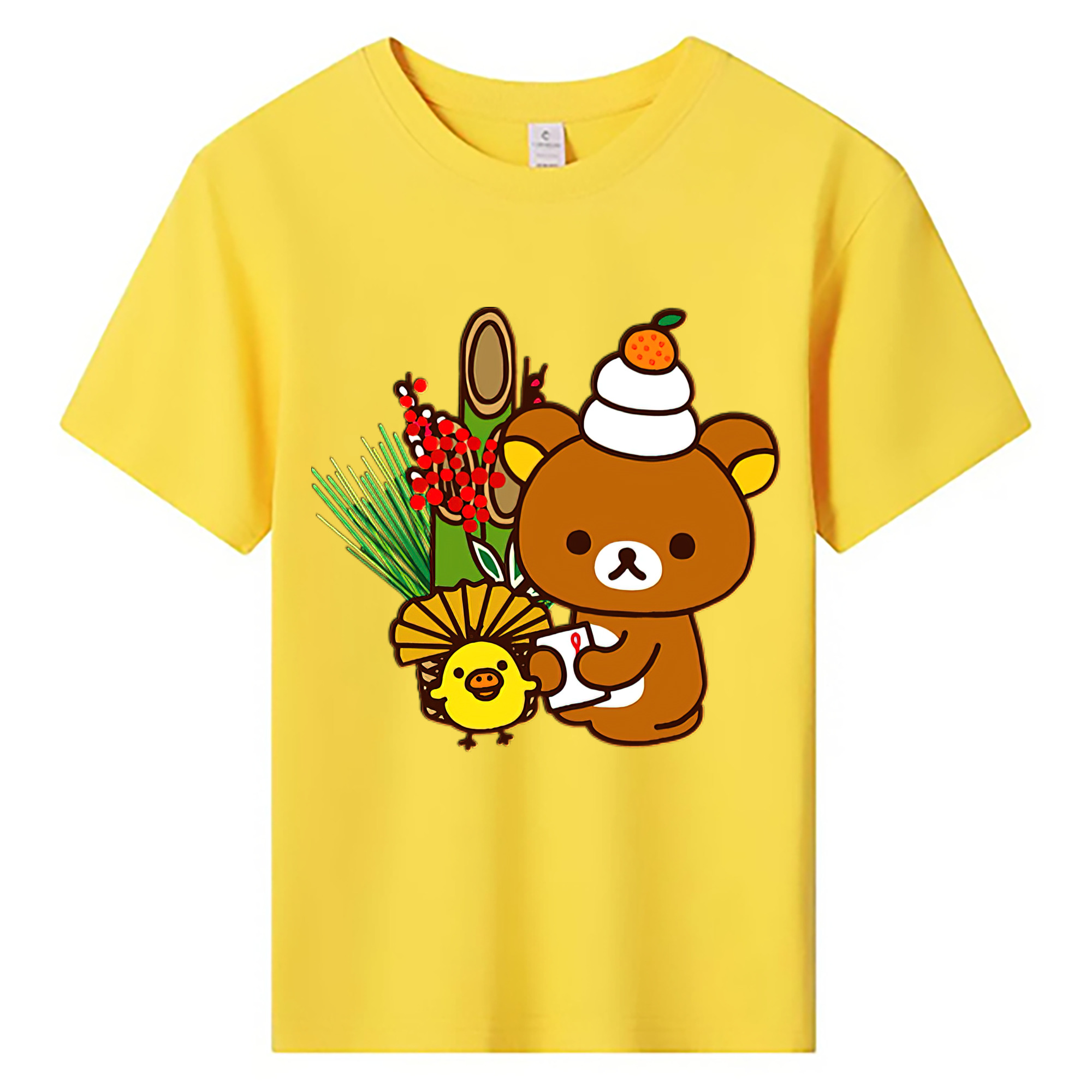 （画像用） リラックマ リラックマ キイロイトリ Rilakkuma Korilakkuma Kiiroitori 綿100％キッズTシャツ（フロントプリント）