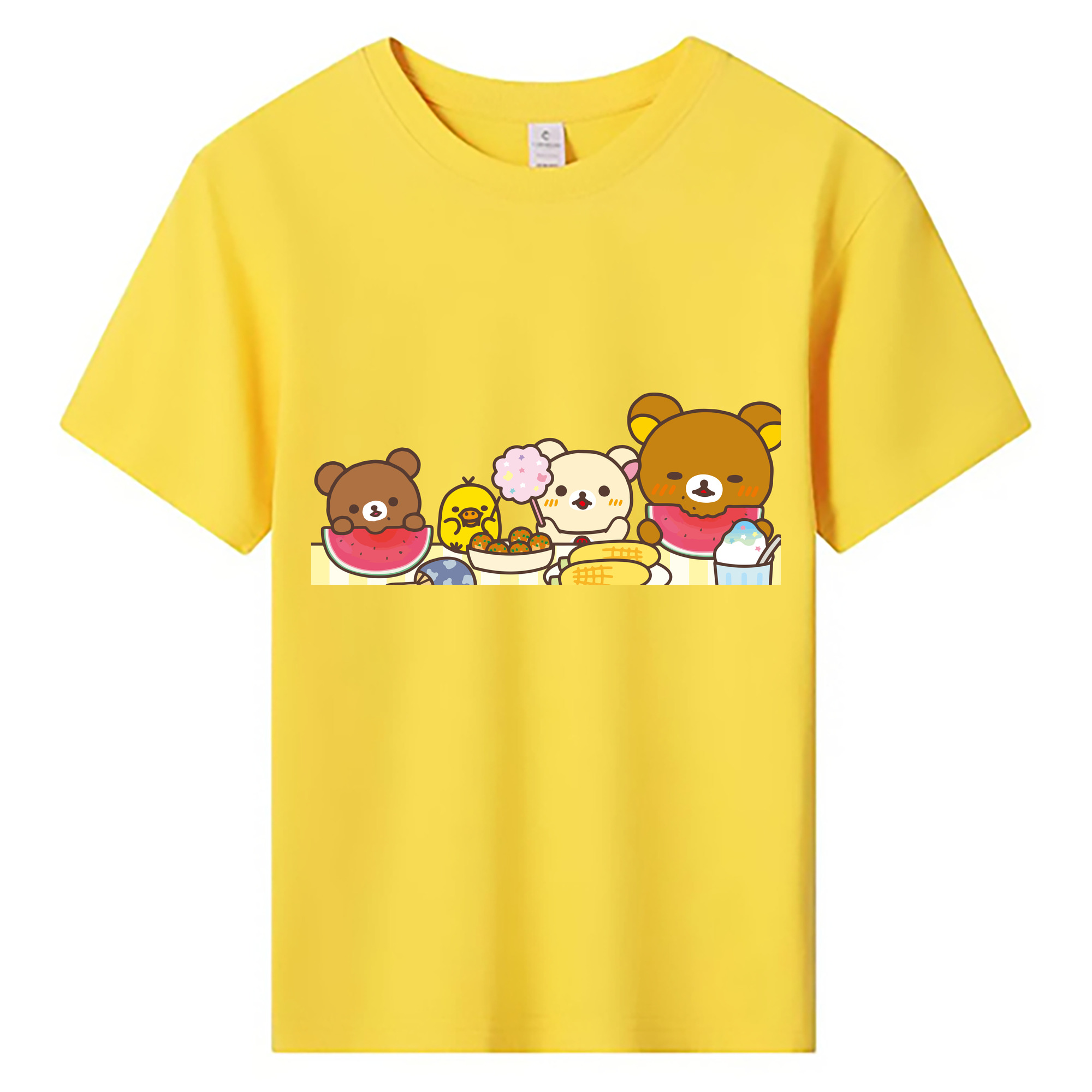 （画像用） リラックマ リラックマ キイロイトリ Rilakkuma Korilakkuma Kiiroitori 綿100％キッズTシャツ（フロントプリント）