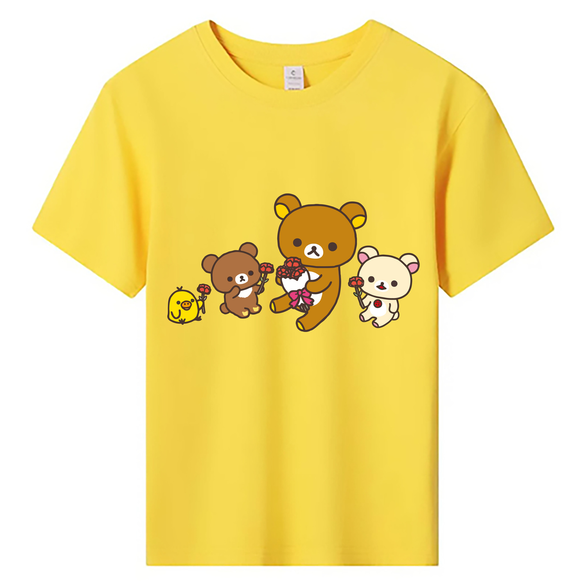 （画像用） リラックマ リラックマ キイロイトリ Rilakkuma Korilakkuma Kiiroitori 綿100％キッズTシャツ（フロントプリント）