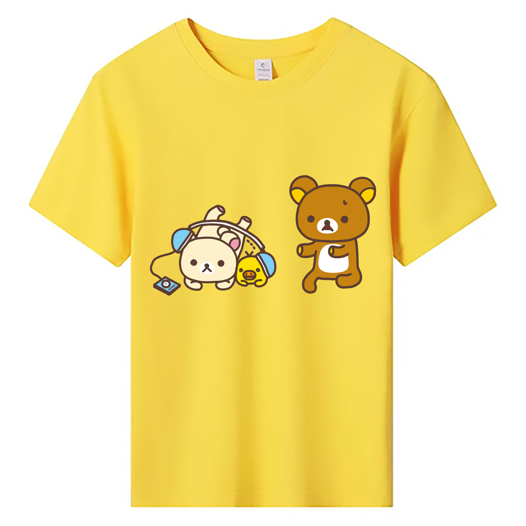 （画像用） リラックマ リラックマ キイロイトリ Rilakkuma Korilakkuma Kiiroitori 綿100％キッズTシャツ（フロントプリント）