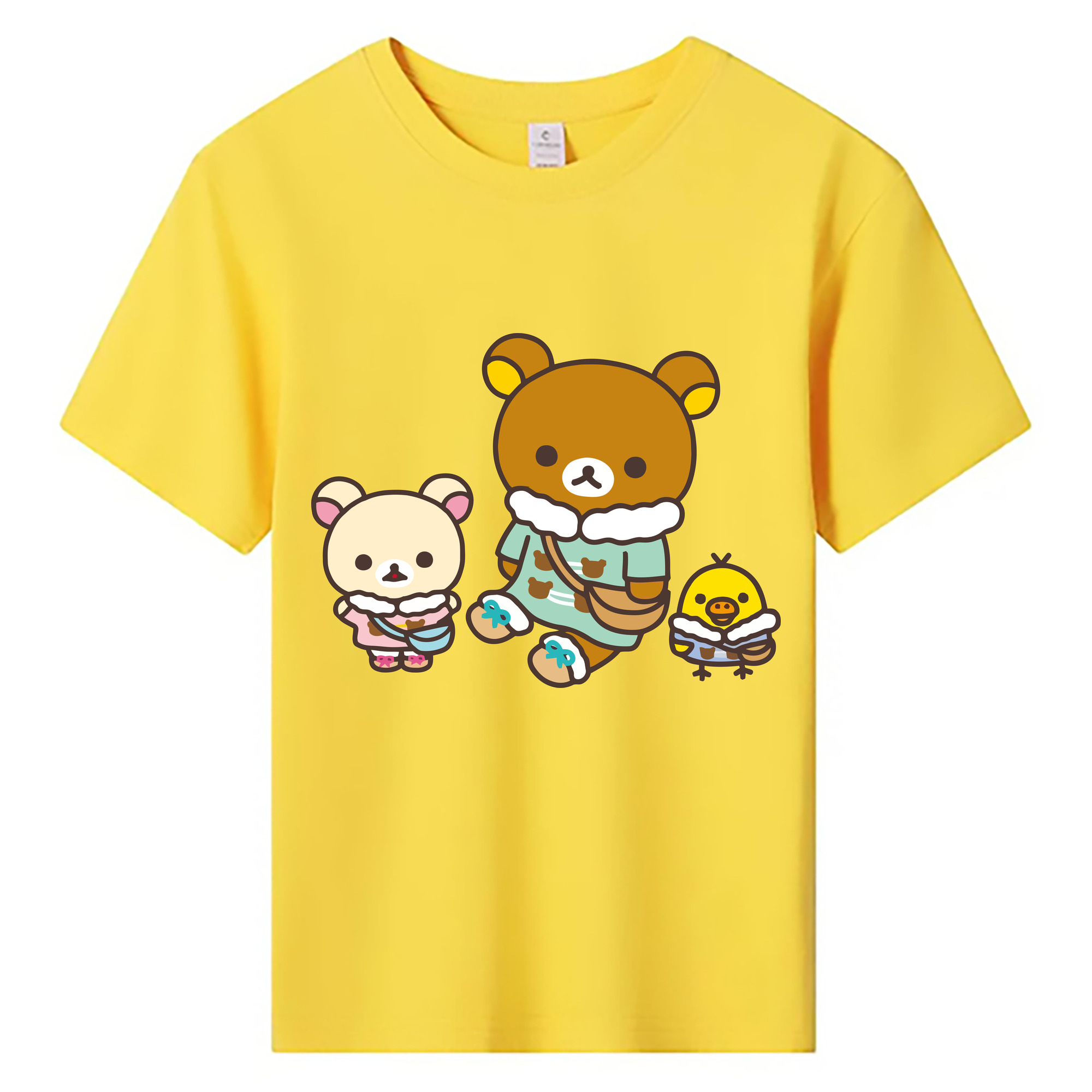 （画像用） リラックマ リラックマ キイロイトリ Rilakkuma Korilakkuma Kiiroitori 綿100％キッズTシャツ（フロントプリント）