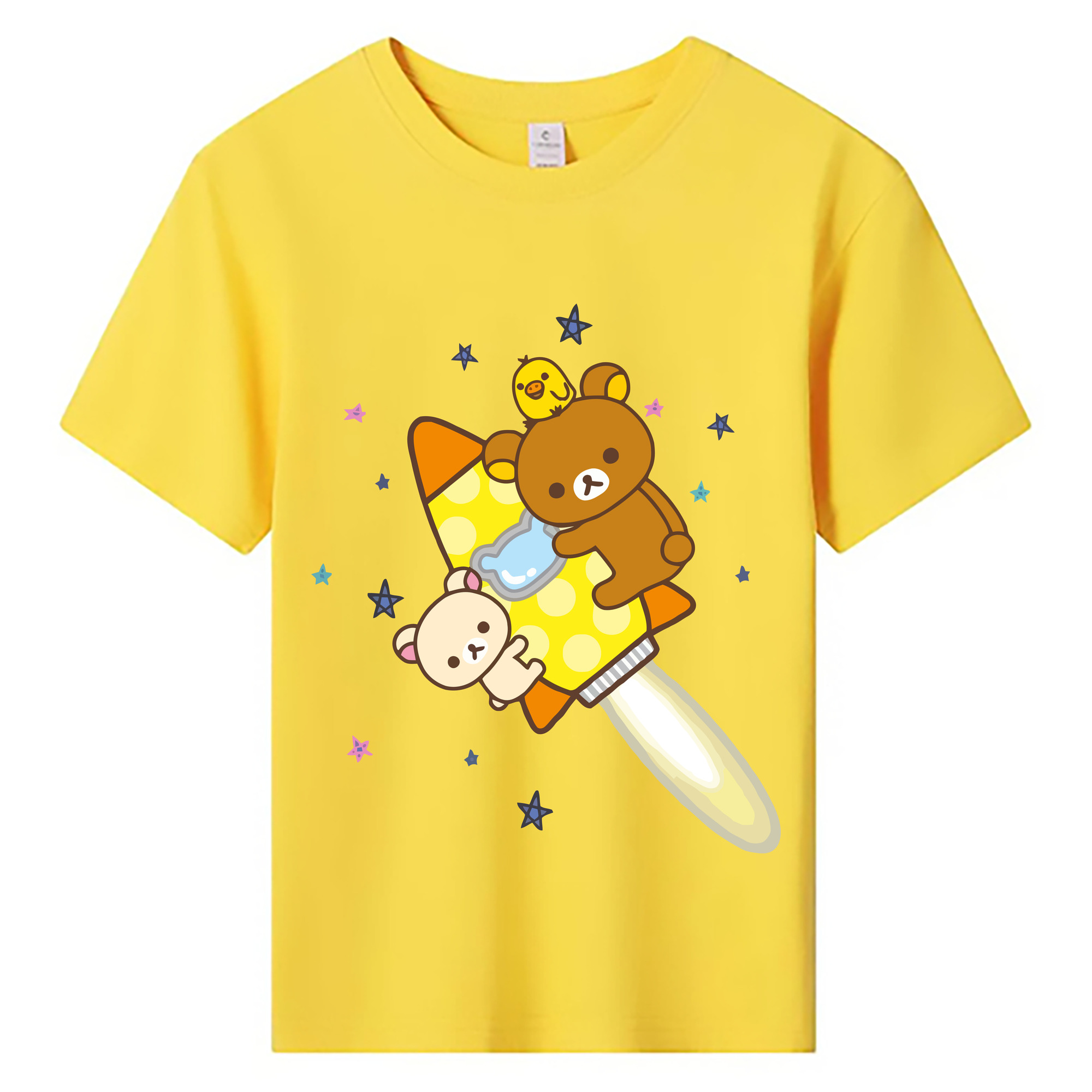 （画像用） リラックマ リラックマ キイロイトリ Rilakkuma Korilakkuma Kiiroitori 綿100％キッズTシャツ（フロントプリント）