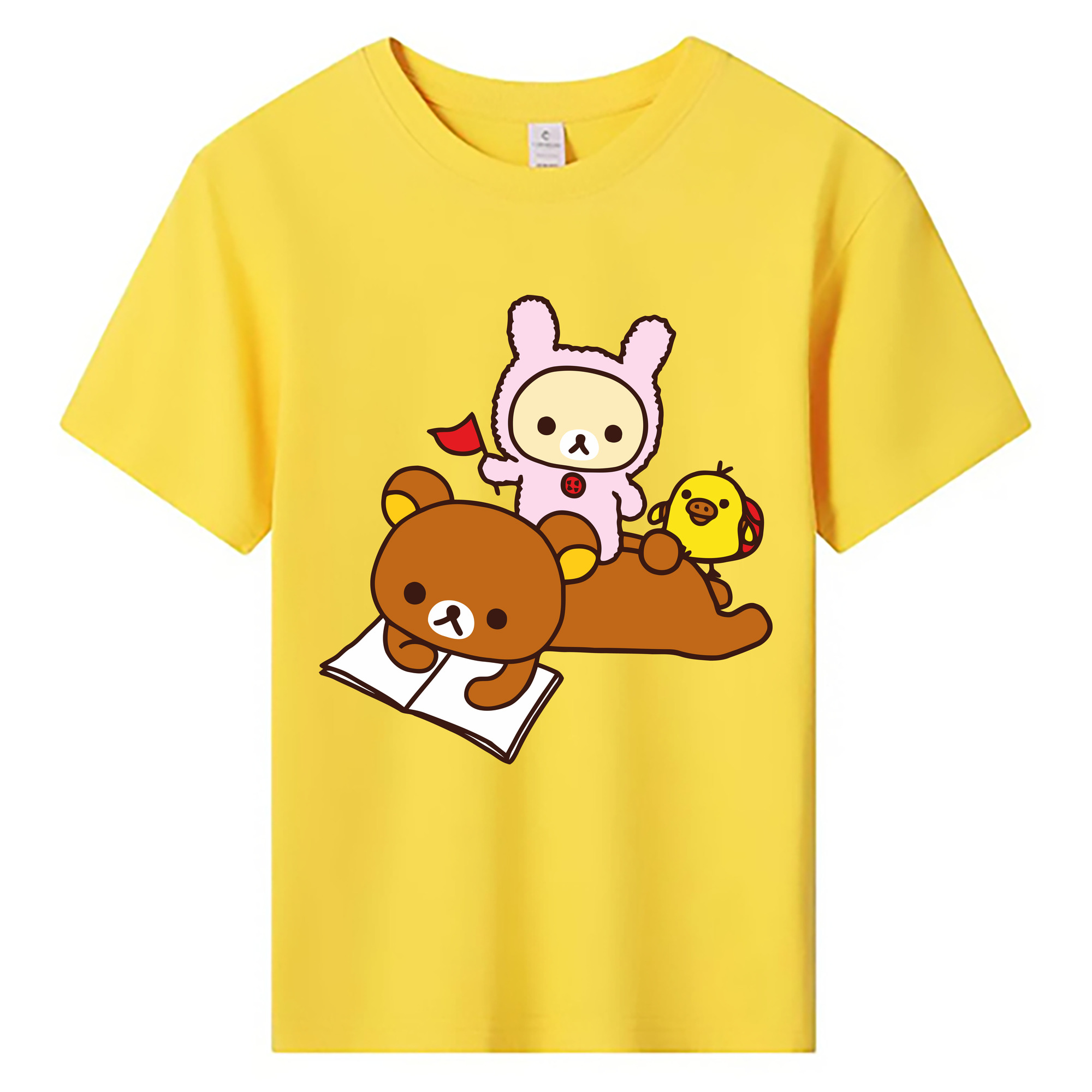 （画像用） リラックマ リラックマ キイロイトリ Rilakkuma Korilakkuma Kiiroitori 綿100％キッズTシャツ（フロントプリント）