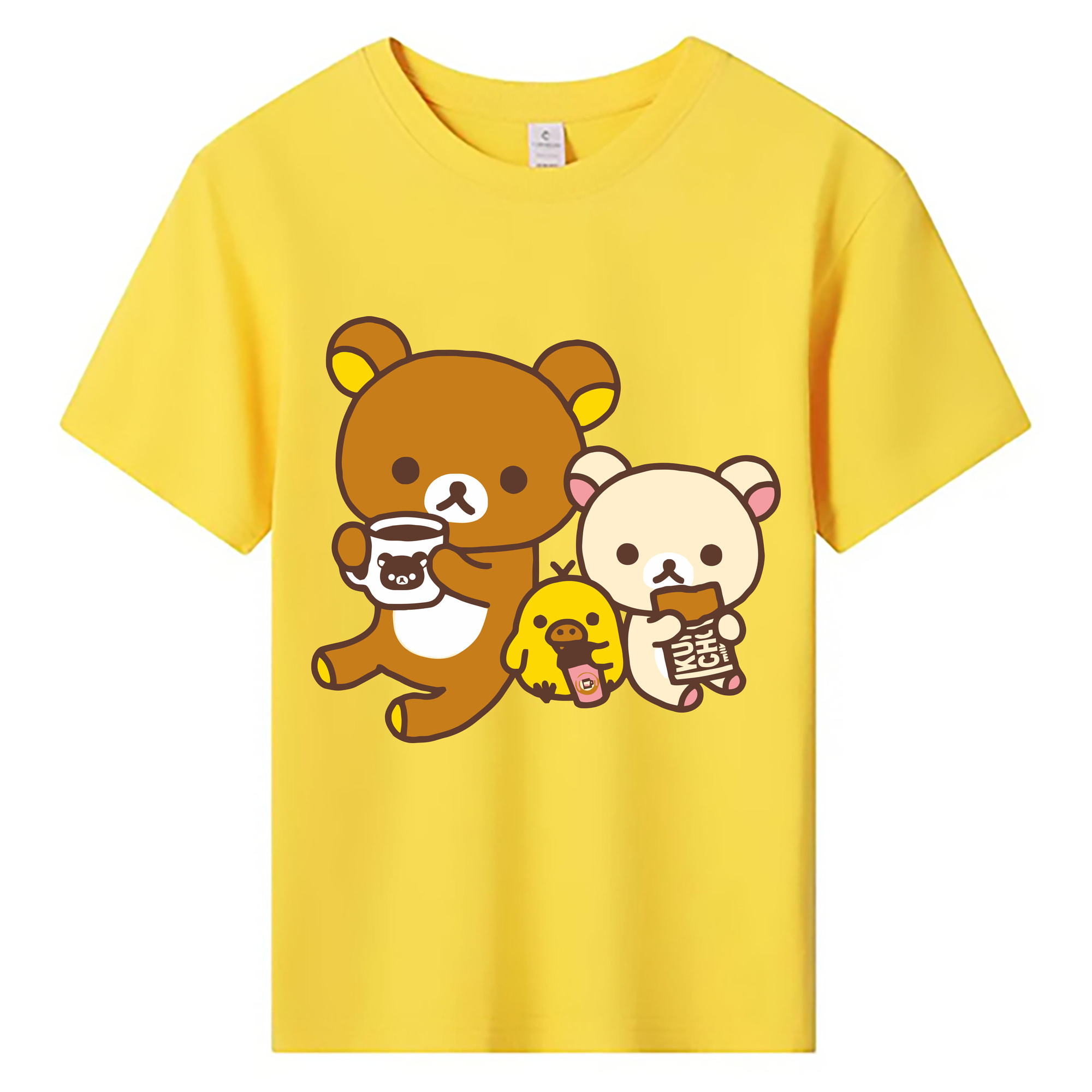 （画像用） リラックマ リラックマ キイロイトリ Rilakkuma Korilakkuma Kiiroitori 綿100％キッズTシャツ（フロントプリント）