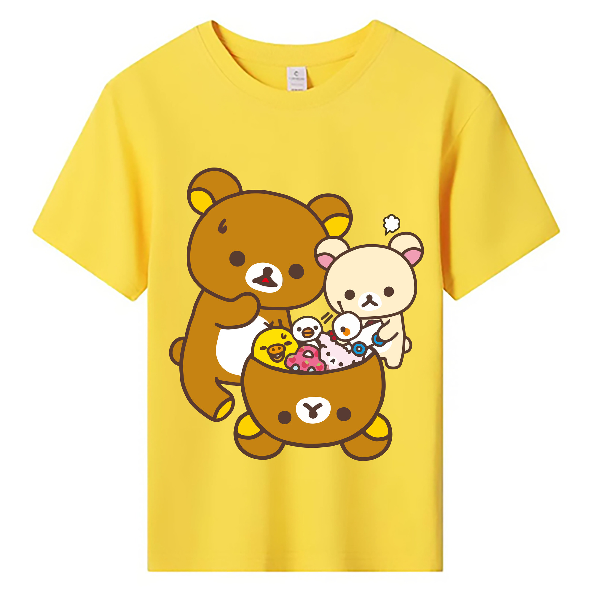 （画像用） リラックマ リラックマ キイロイトリ Rilakkuma Korilakkuma Kiiroitori 綿100％キッズTシャツ（フロントプリント）