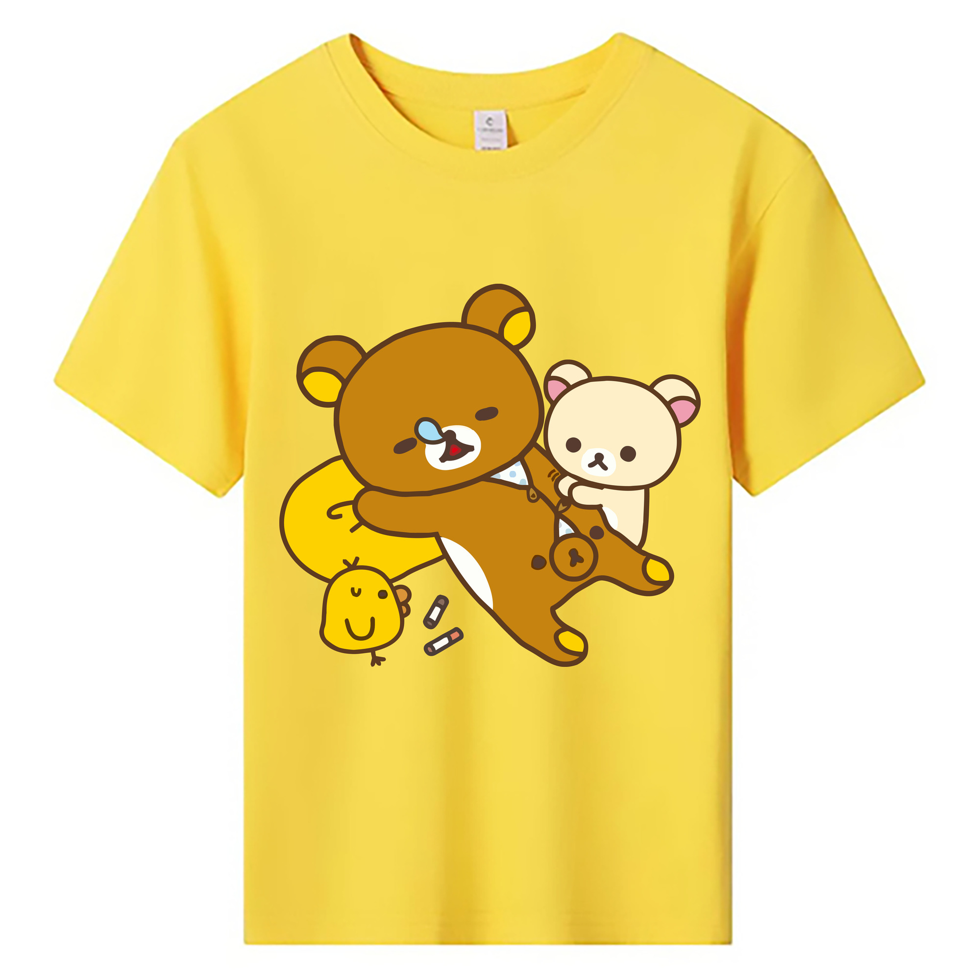 （画像用） リラックマ リラックマ キイロイトリ Rilakkuma Korilakkuma Kiiroitori 綿100％キッズTシャツ（フロントプリント）
