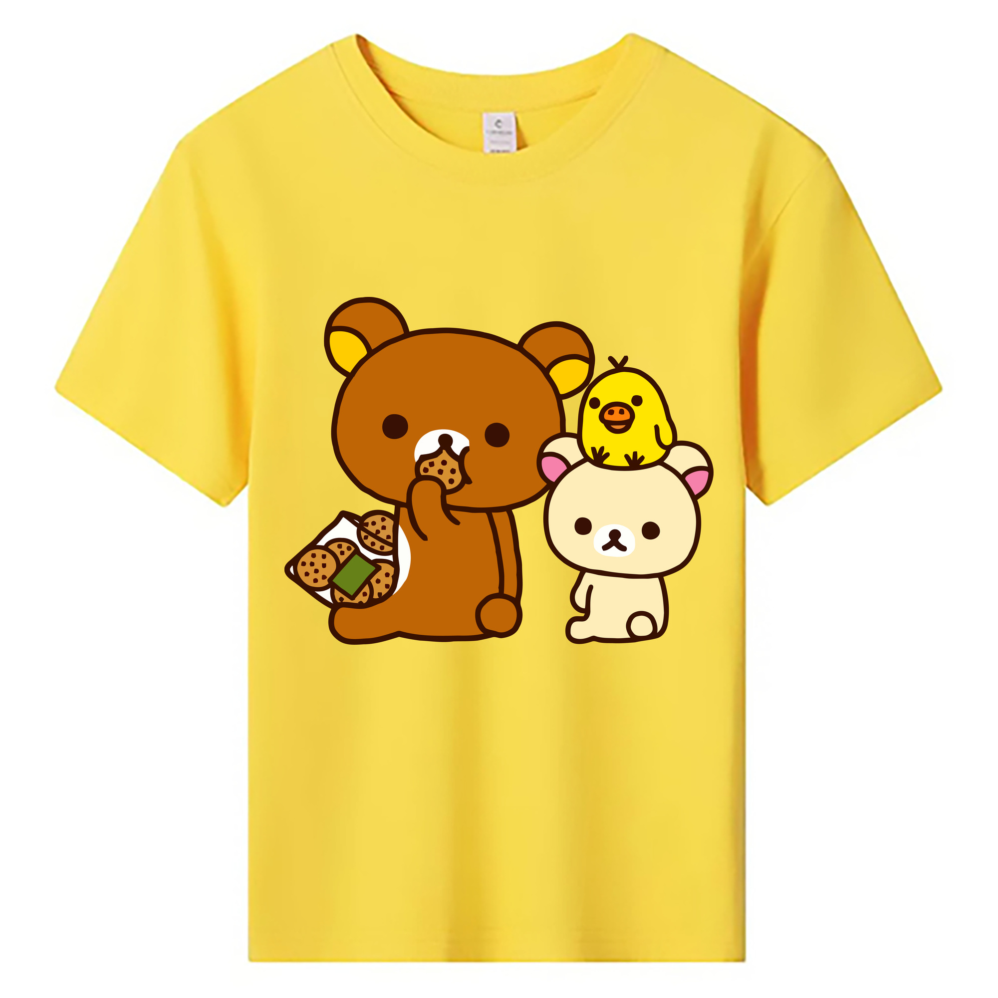 （画像用） リラックマ リラックマ キイロイトリ Rilakkuma Korilakkuma Kiiroitori 綿100％キッズTシャツ（フロントプリント）