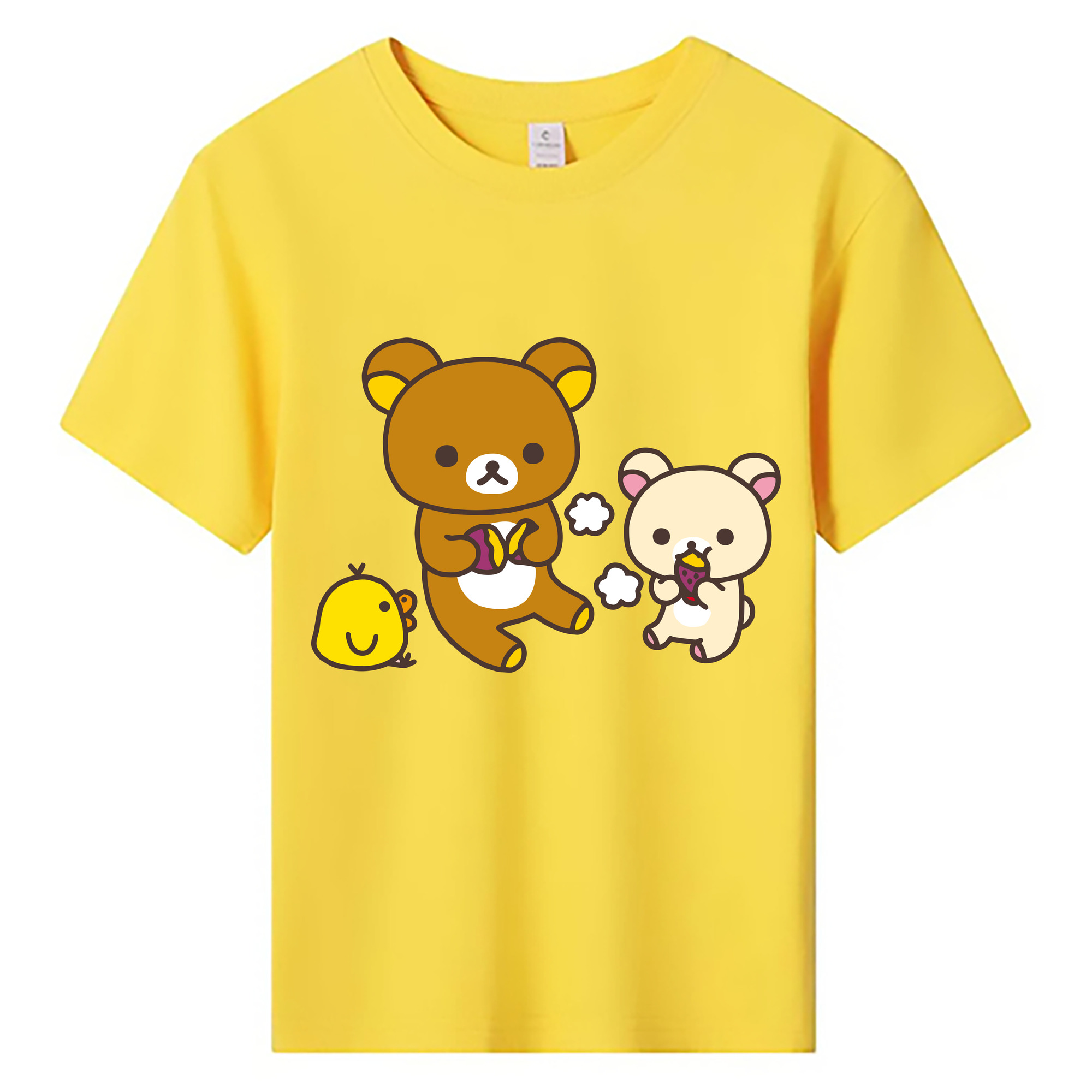 （画像用） リラックマ リラックマ キイロイトリ Rilakkuma Korilakkuma Kiiroitori 綿100％キッズTシャツ（フロントプリント）