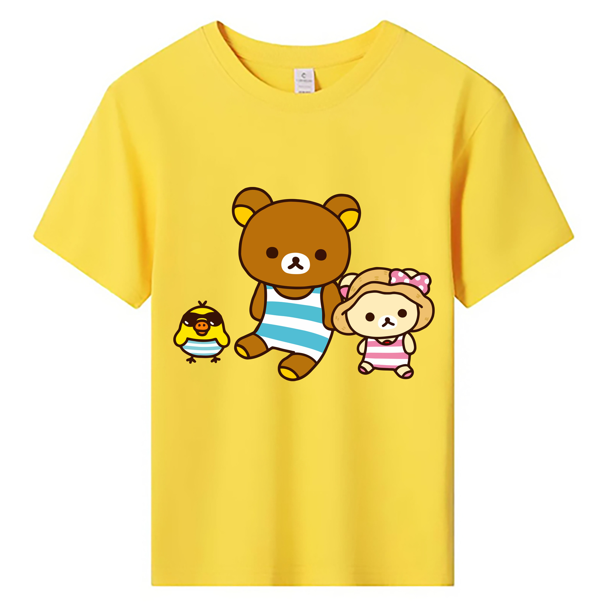 （画像用） リラックマ リラックマ キイロイトリ Rilakkuma Korilakkuma Kiiroitori 綿100％キッズTシャツ（フロントプリント）