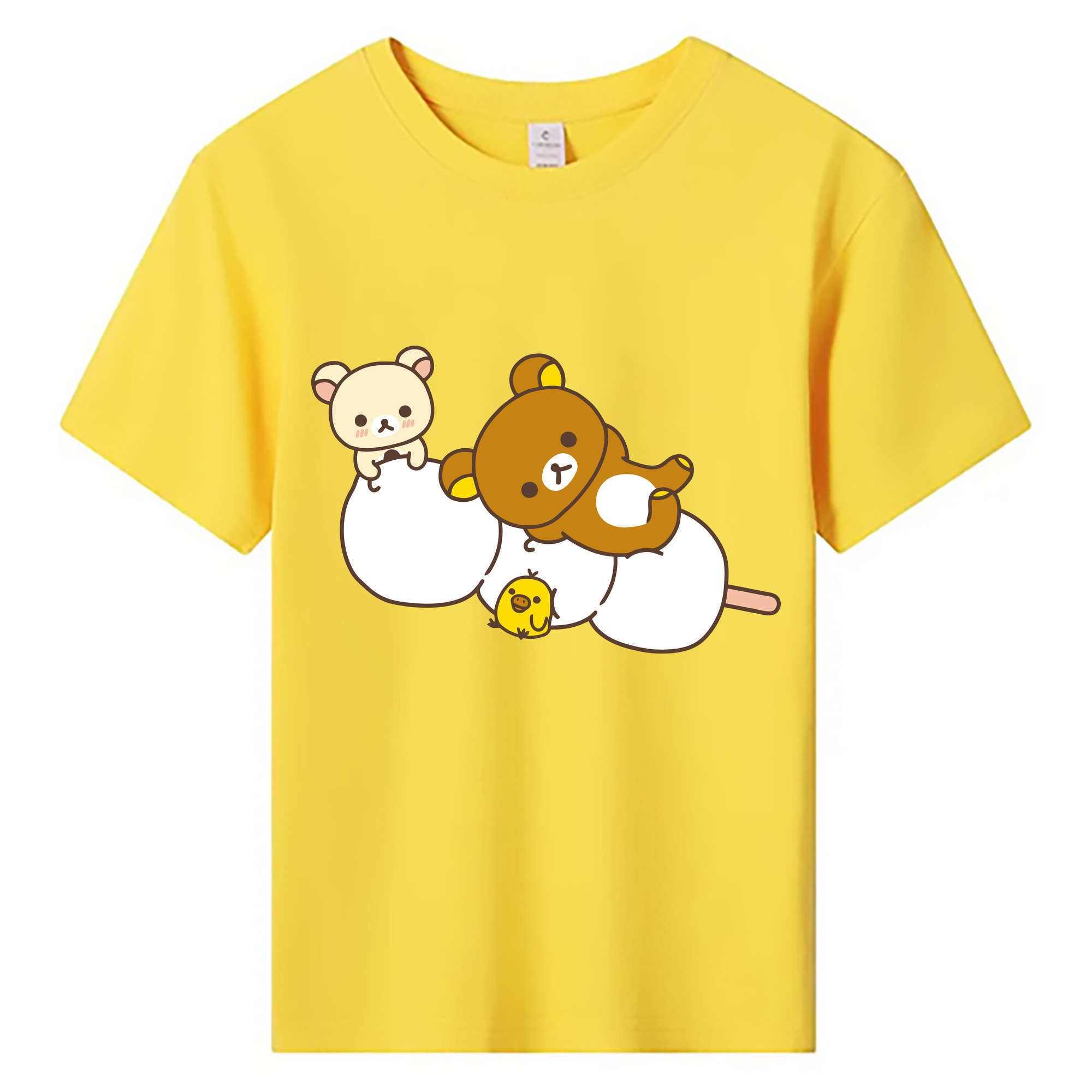 （画像用） リラックマ リラックマ キイロイトリ Rilakkuma Korilakkuma Kiiroitori 綿100％キッズTシャツ（フロントプリント）