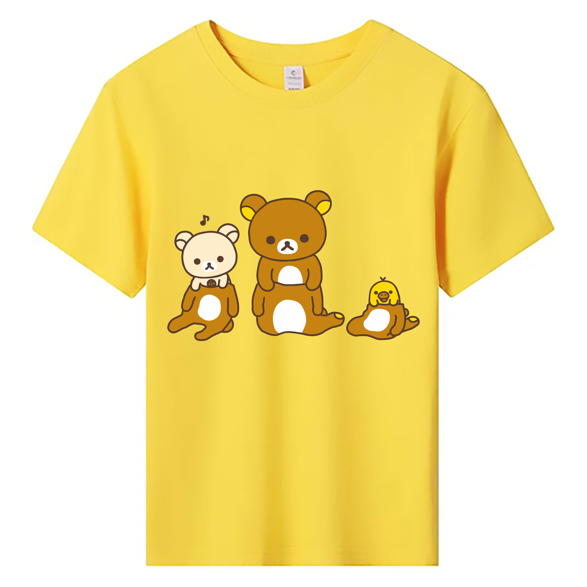 （画像用） リラックマ リラックマ キイロイトリ Rilakkuma Korilakkuma Kiiroitori 綿100％キッズTシャツ（フロントプリント）