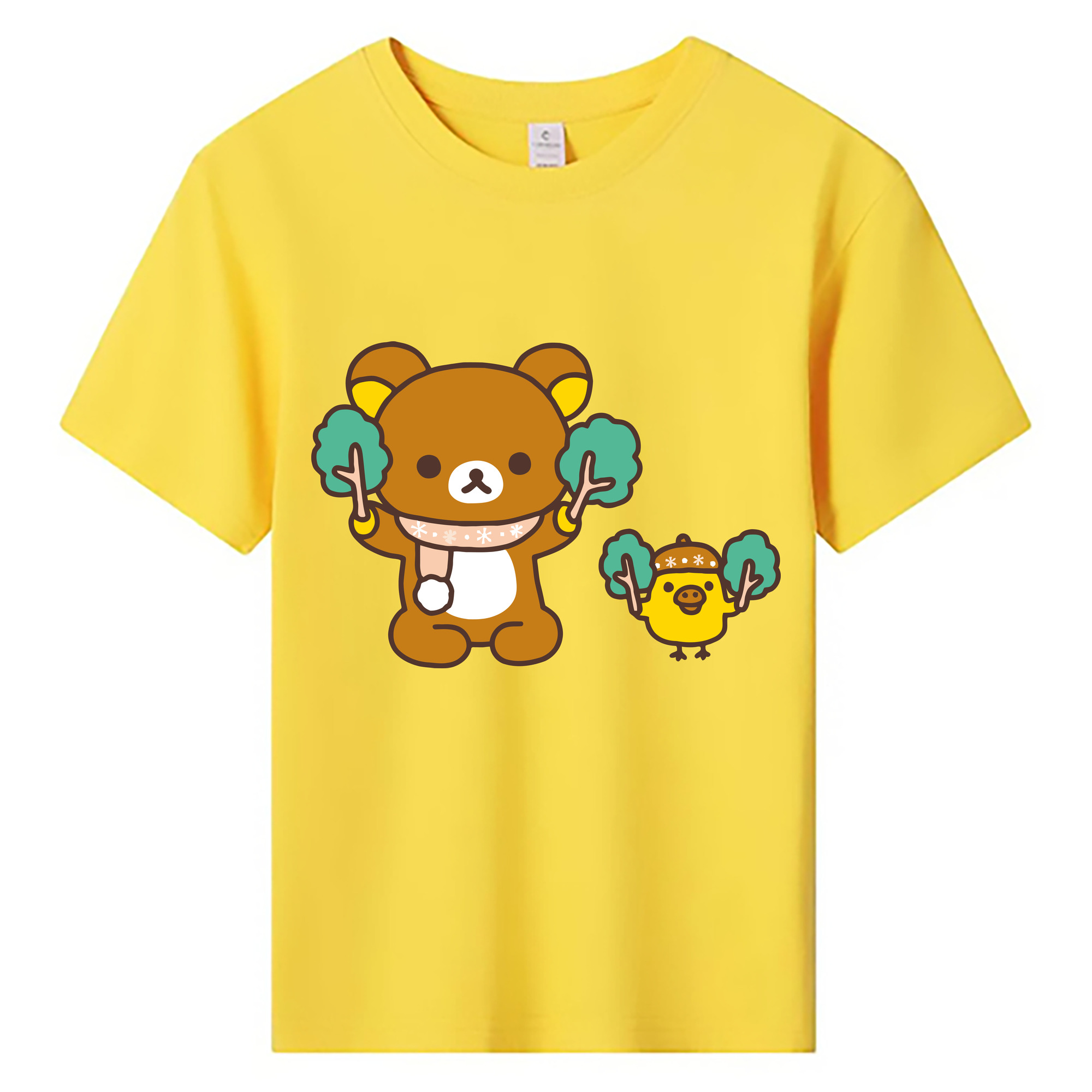 （画像用） リラックマ リラックマ キイロイトリ Rilakkuma Korilakkuma Kiiroitori 綿100％キッズTシャツ（フロントプリント）