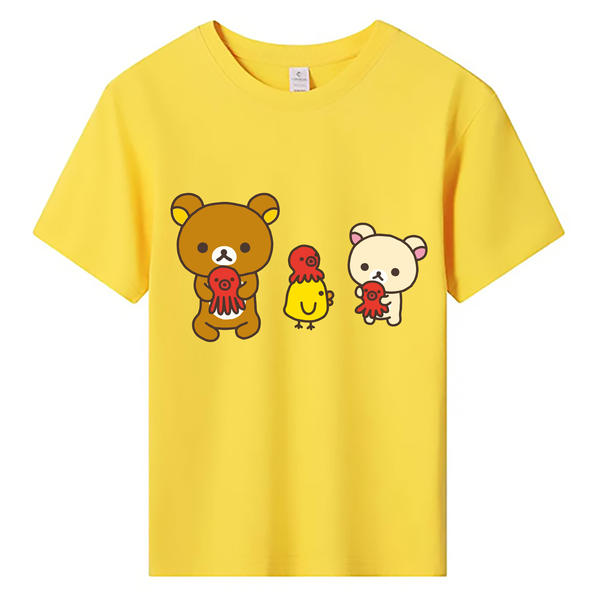 （画像用） リラックマ リラックマ キイロイトリ Rilakkuma Korilakkuma Kiiroitori 綿100％キッズTシャツ（フロントプリント）