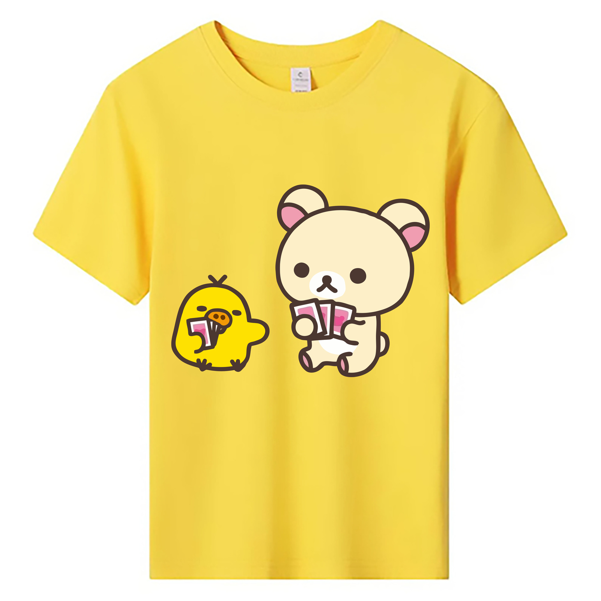 （画像用） リラックマ リラックマ キイロイトリ Rilakkuma Korilakkuma Kiiroitori 綿100％キッズTシャツ（フロントプリント）