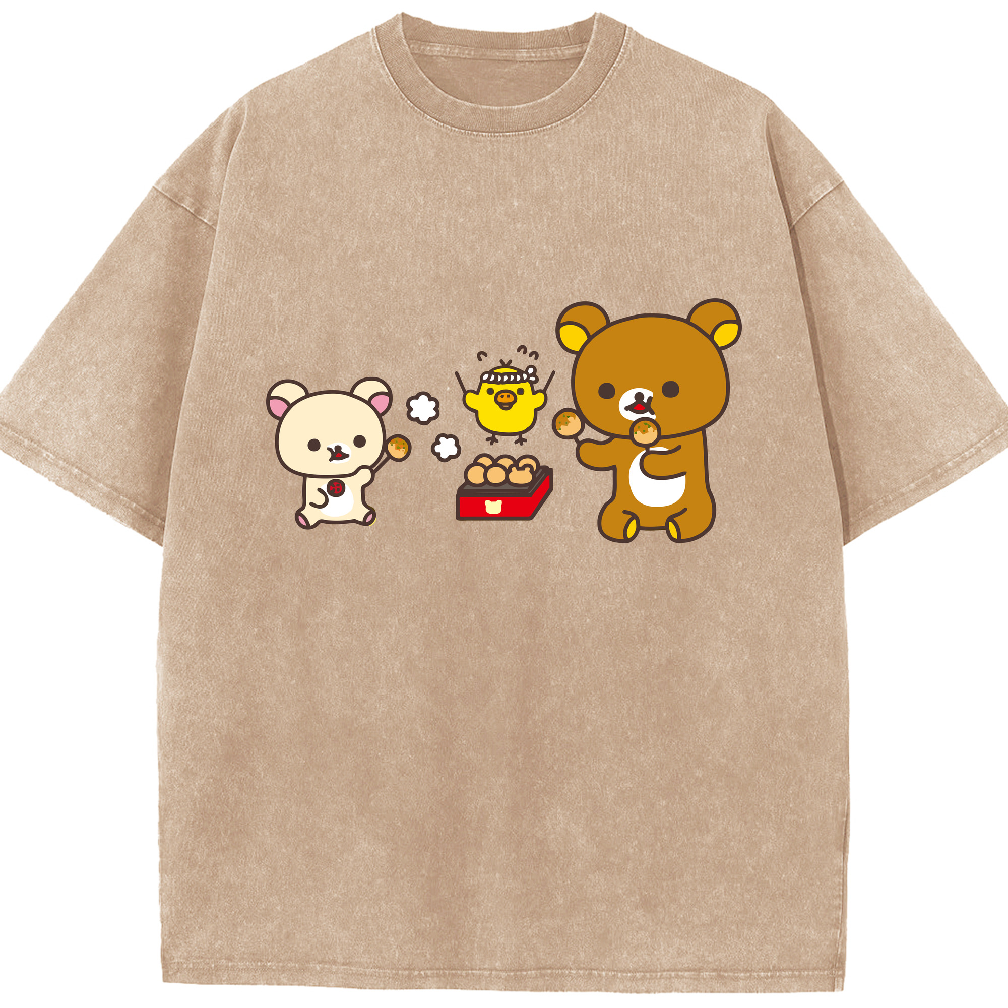 （画像用） リラックマ リラックマ キイロイトリ Rilakkuma Korilakkuma Kiiroitori 綿100% ヴィンテージ風 半袖Tシャツ（フロントプリント）