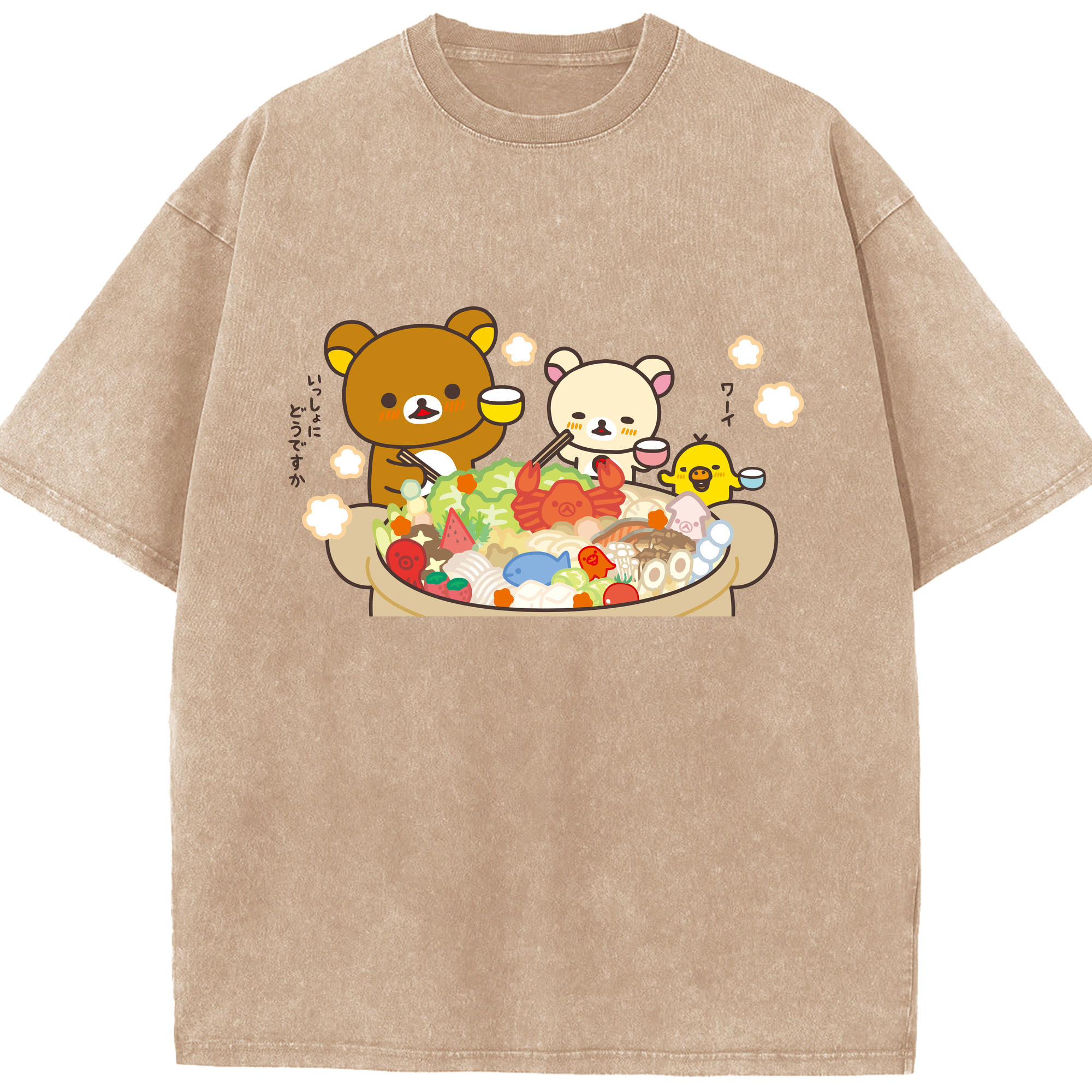 （画像用） リラックマ リラックマ キイロイトリ Rilakkuma Korilakkuma Kiiroitori 綿100% ヴィンテージ風 半袖Tシャツ（フロントプリント）