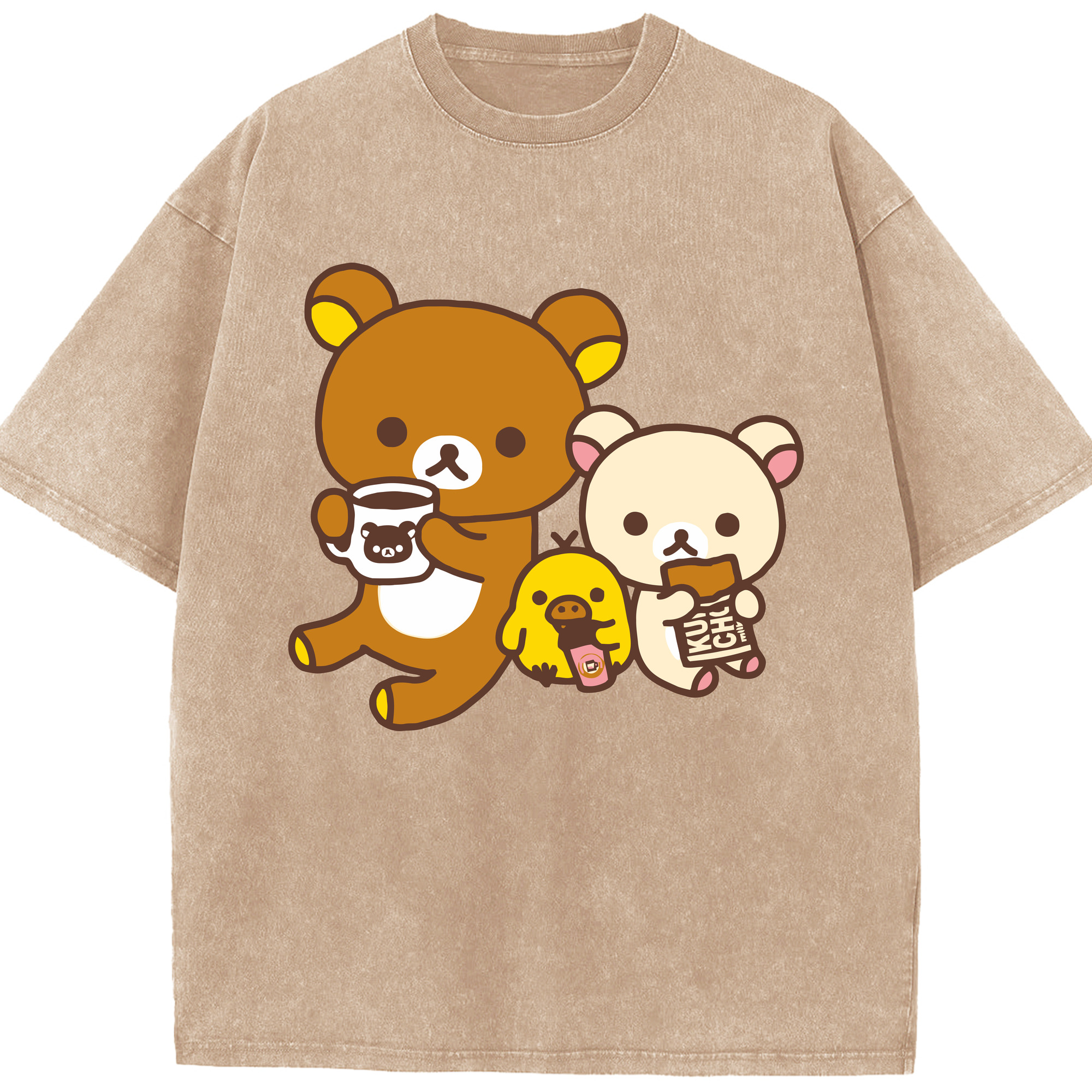 （画像用） リラックマ リラックマ キイロイトリ Rilakkuma Korilakkuma Kiiroitori 綿100% ヴィンテージ風 半袖Tシャツ（フロントプリント）