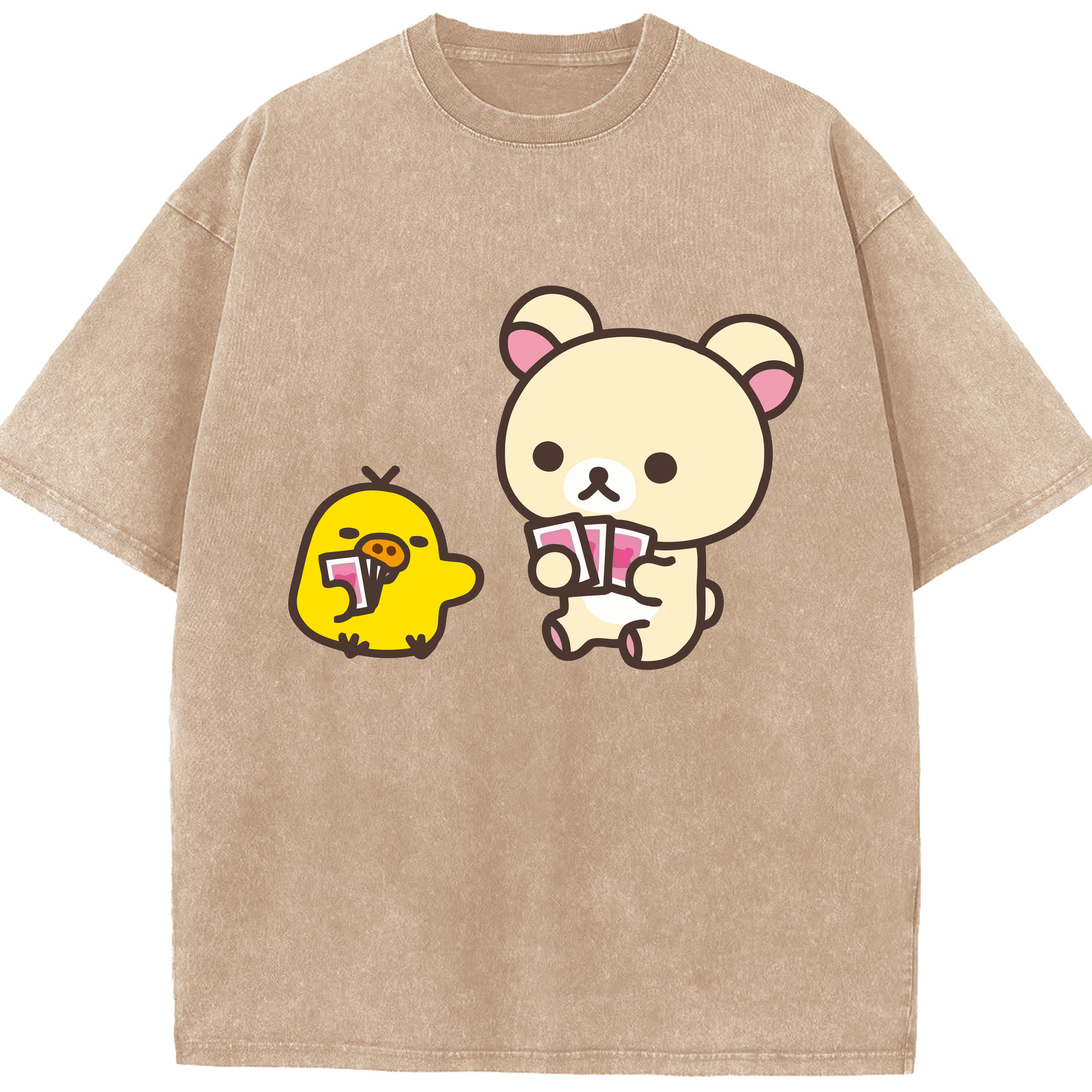 （画像用） リラックマ リラックマ キイロイトリ Rilakkuma Korilakkuma Kiiroitori 綿100% ヴィンテージ風 半袖Tシャツ（フロントプリント）