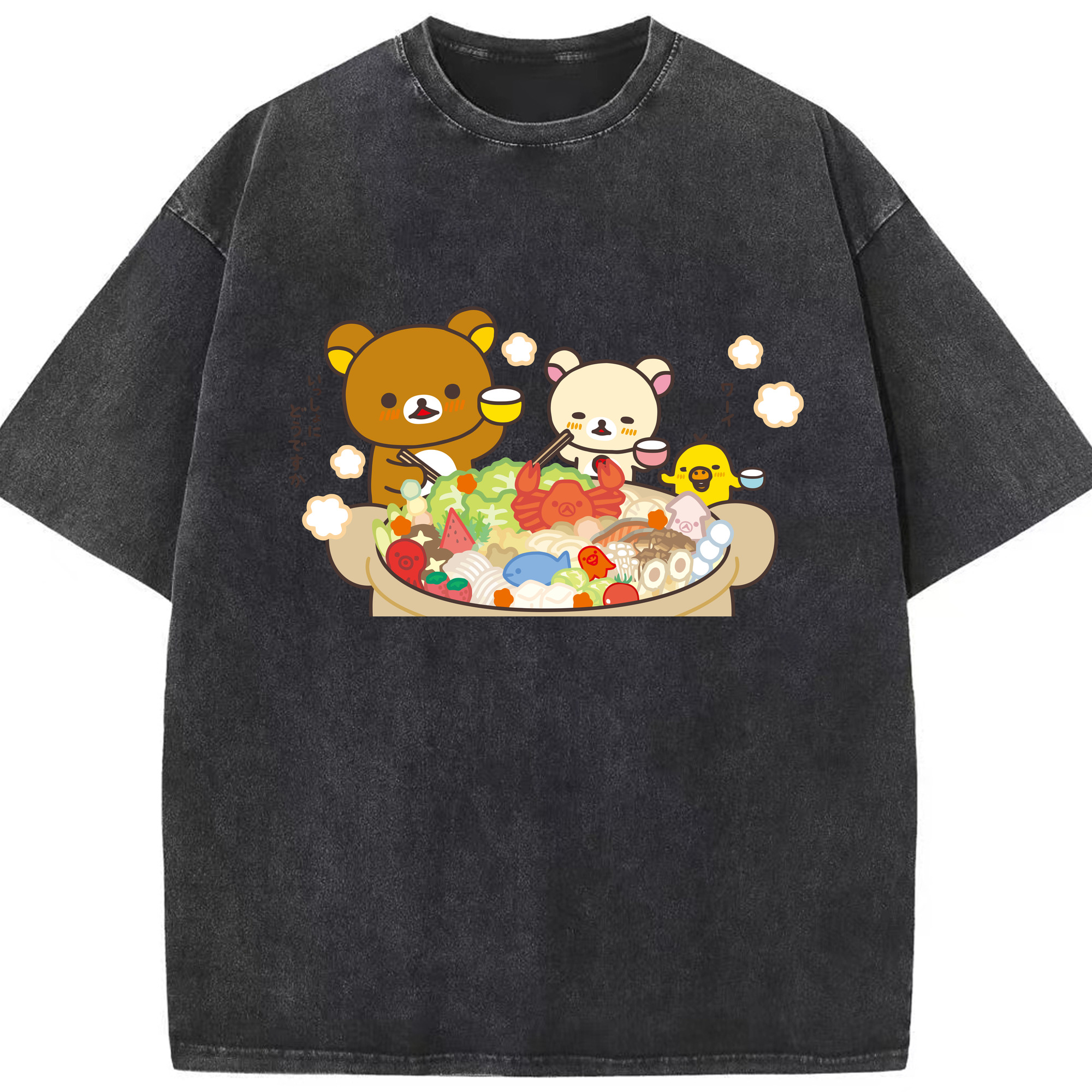（画像用） リラックマ リラックマ キイロイトリ Rilakkuma Korilakkuma Kiiroitori 綿100% ヴィンテージ風 半袖Tシャツ（フロントプリント）
