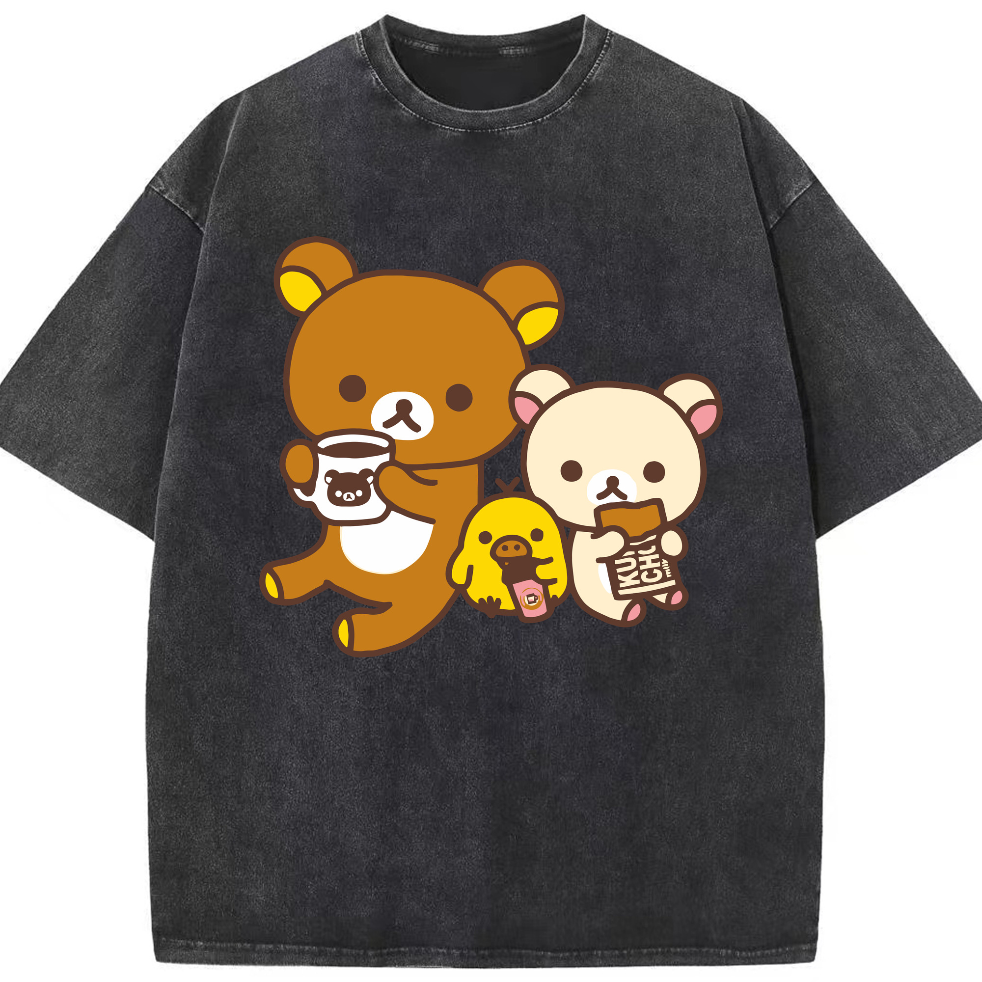 （画像用） リラックマ リラックマ キイロイトリ Rilakkuma Korilakkuma Kiiroitori 綿100% ヴィンテージ風 半袖Tシャツ（フロントプリント）