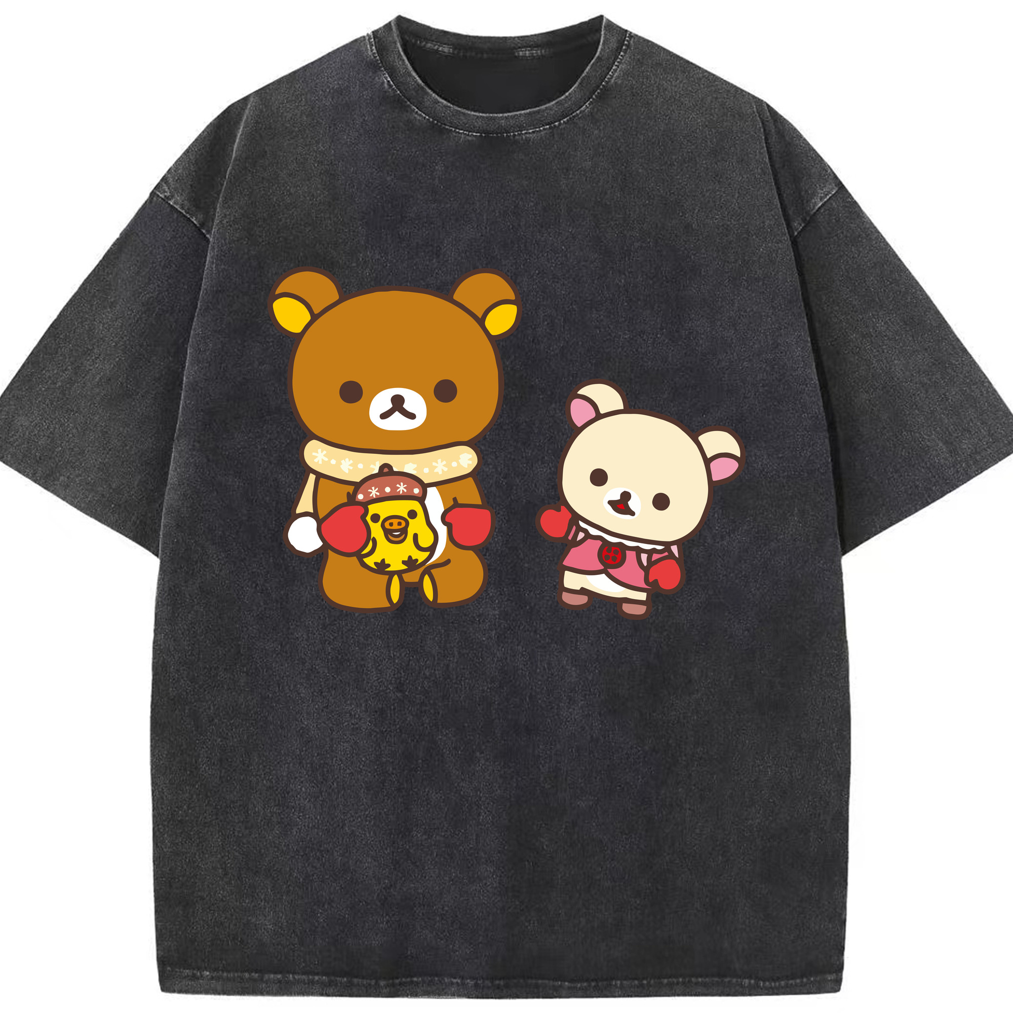 （画像用） リラックマ リラックマ キイロイトリ Rilakkuma Korilakkuma Kiiroitori 綿100% ヴィンテージ風 半袖Tシャツ（フロントプリント）