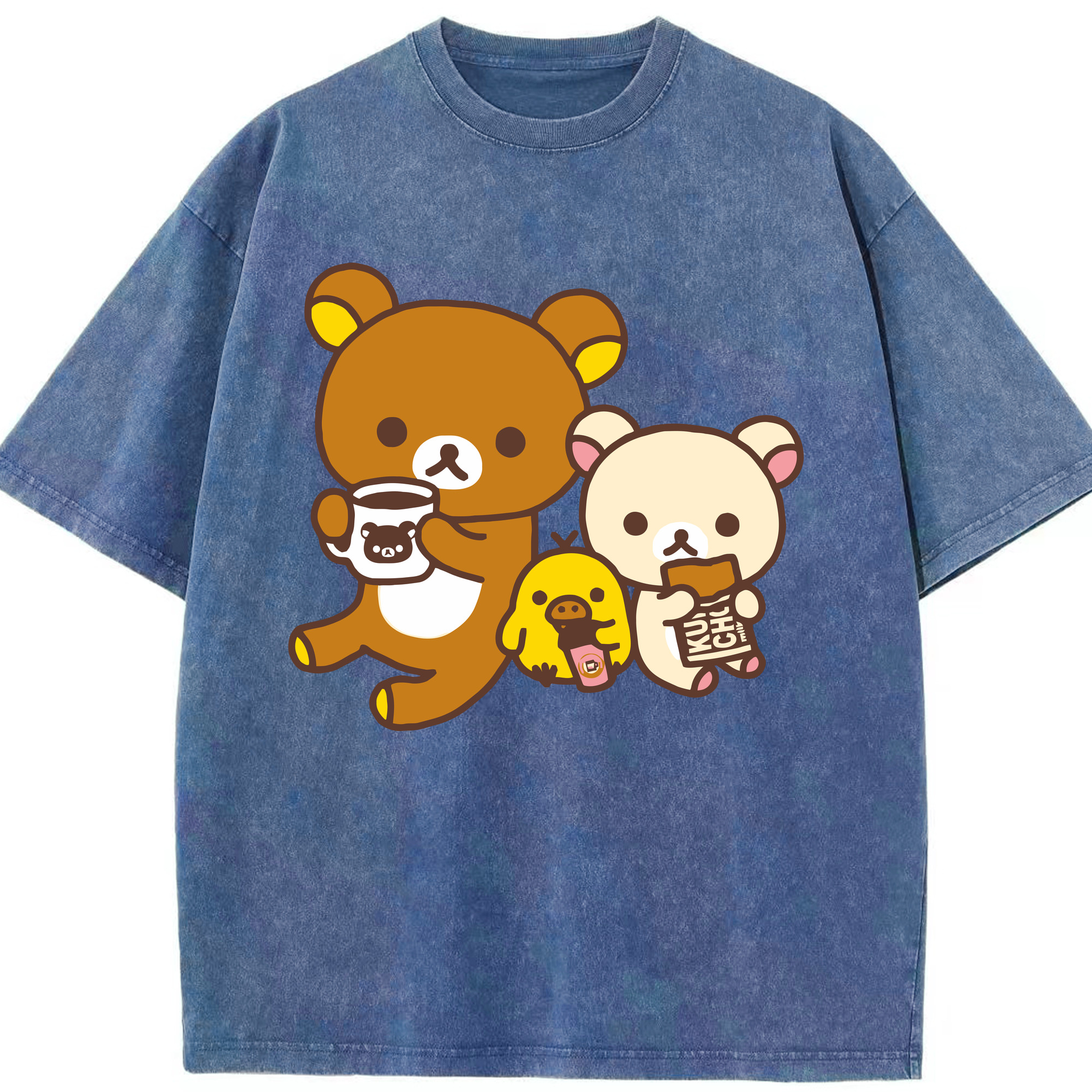 （画像用） リラックマ リラックマ キイロイトリ Rilakkuma Korilakkuma Kiiroitori 綿100% ヴィンテージ風 半袖Tシャツ（フロントプリント）