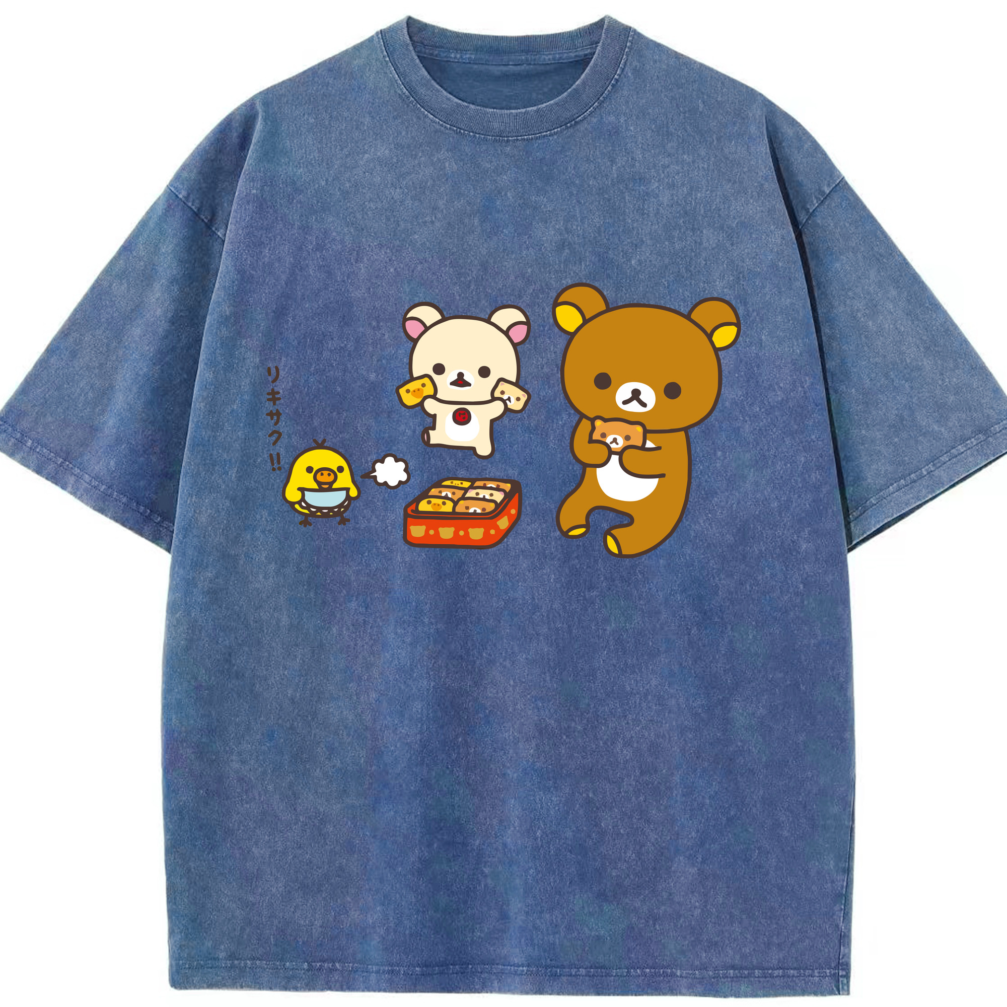 （画像用） リラックマ リラックマ キイロイトリ Rilakkuma Korilakkuma Kiiroitori 綿100% ヴィンテージ風 半袖Tシャツ（フロントプリント）