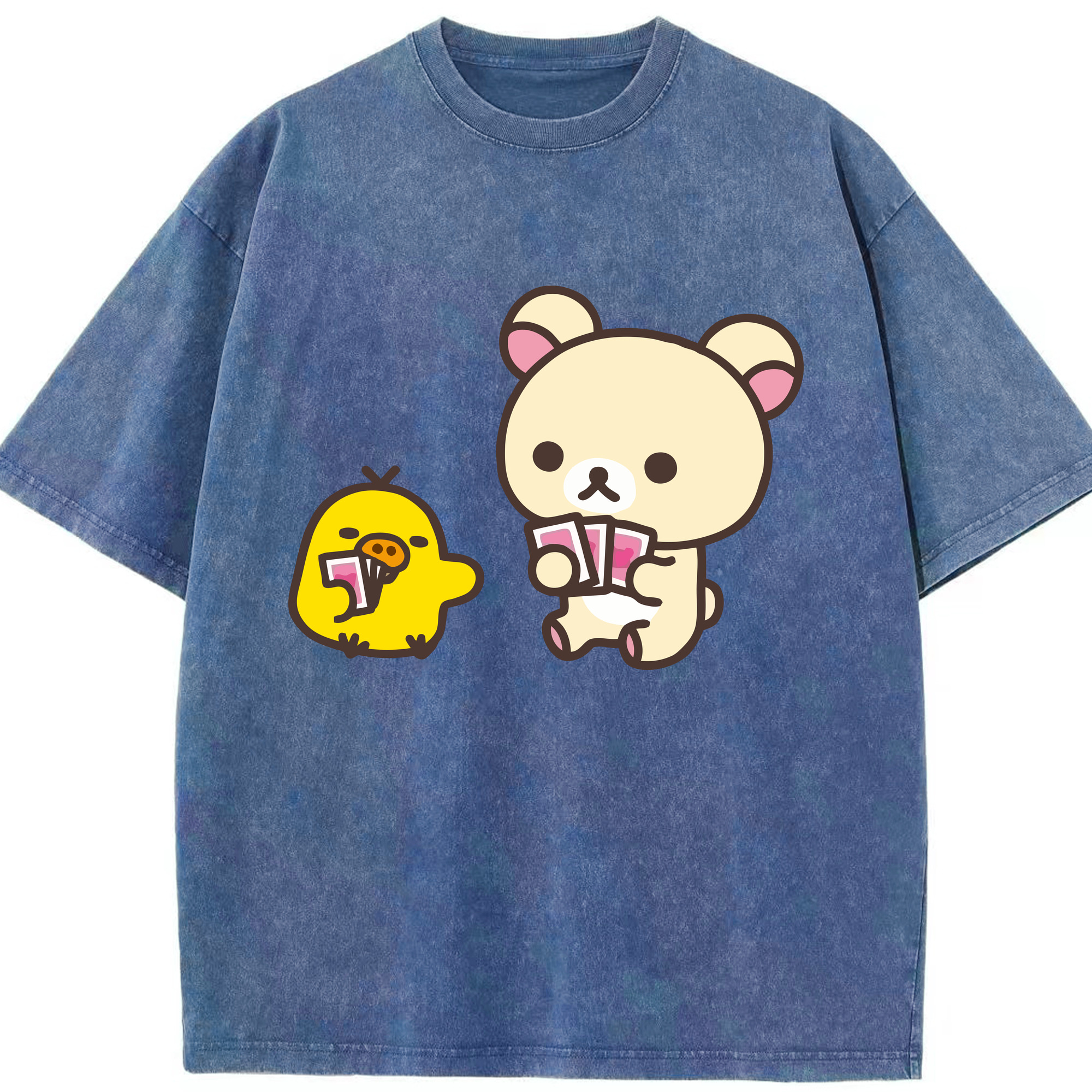 （画像用） リラックマ リラックマ キイロイトリ Rilakkuma Korilakkuma Kiiroitori 綿100% ヴィンテージ風 半袖Tシャツ（フロントプリント）