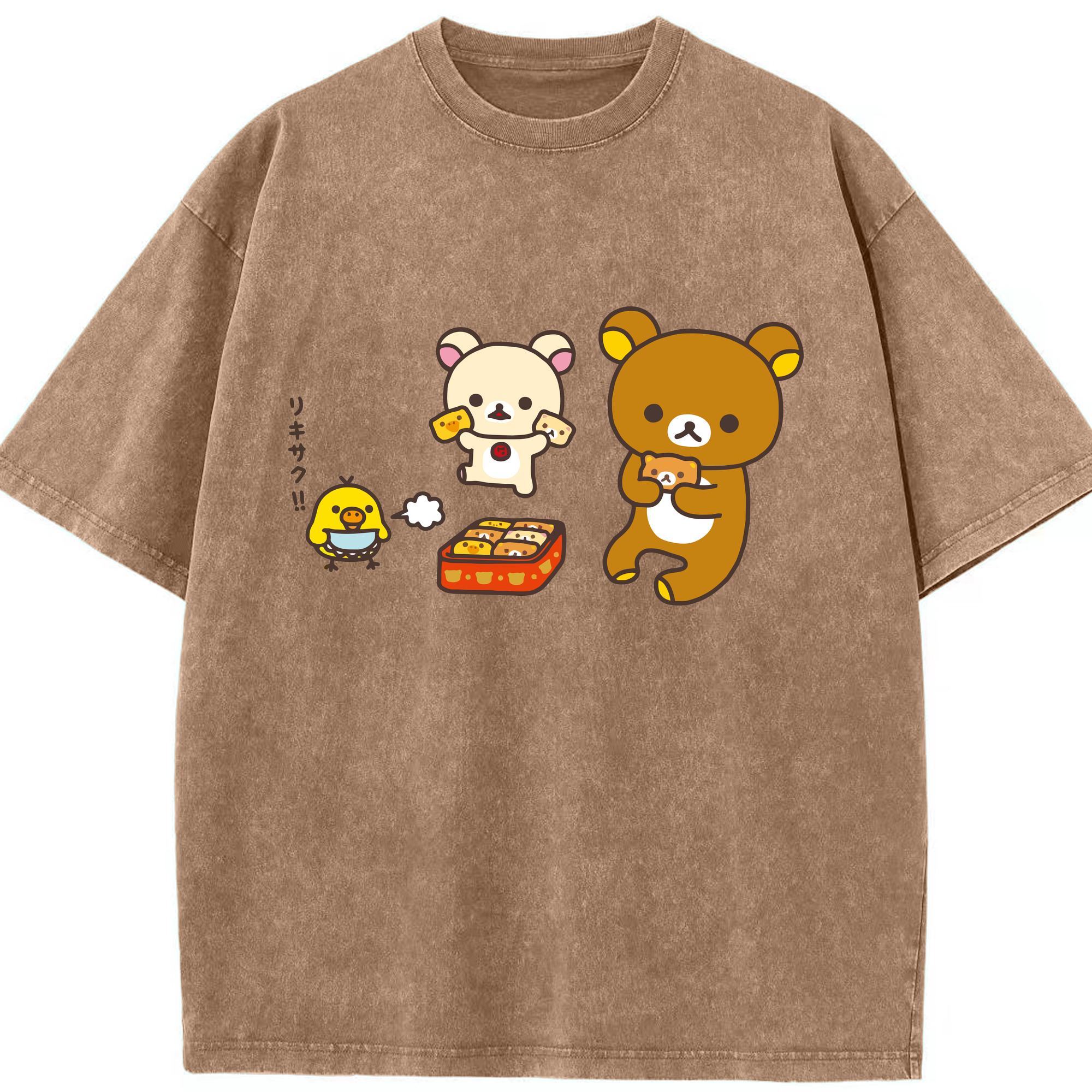 （画像用） リラックマ リラックマ キイロイトリ Rilakkuma Korilakkuma Kiiroitori 綿100% ヴィンテージ風 半袖Tシャツ（フロントプリント）