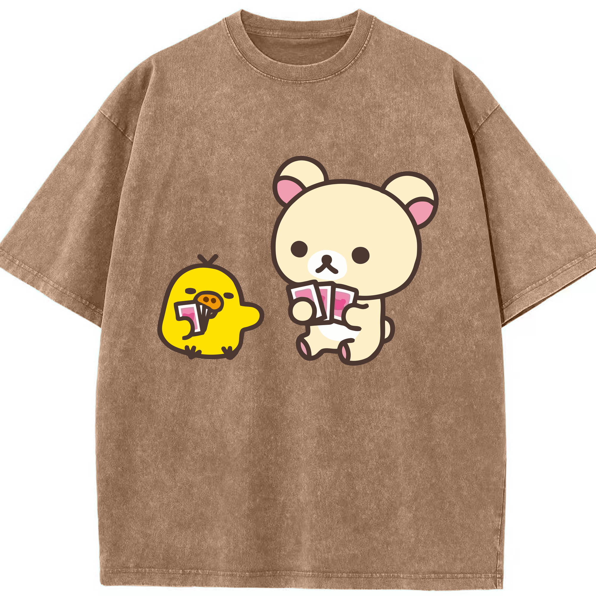 （画像用） リラックマ リラックマ キイロイトリ Rilakkuma Korilakkuma Kiiroitori 綿100% ヴィンテージ風 半袖Tシャツ（フロントプリント）