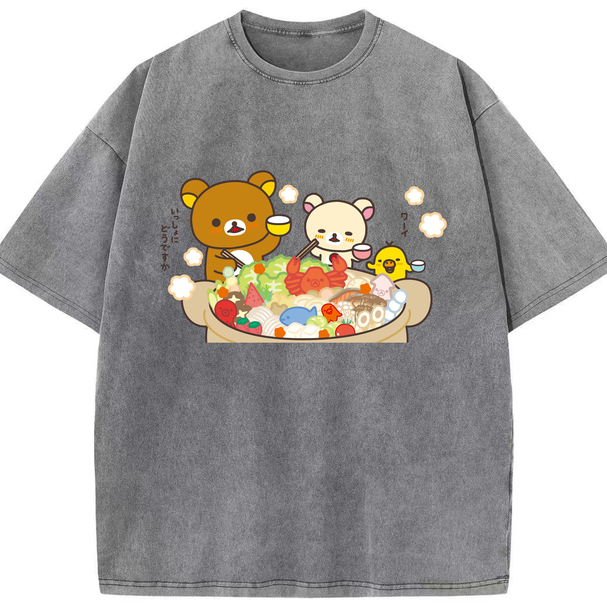 （画像用） リラックマ リラックマ キイロイトリ Rilakkuma Korilakkuma Kiiroitori 綿100% ヴィンテージ風 半袖Tシャツ（フロントプリント）