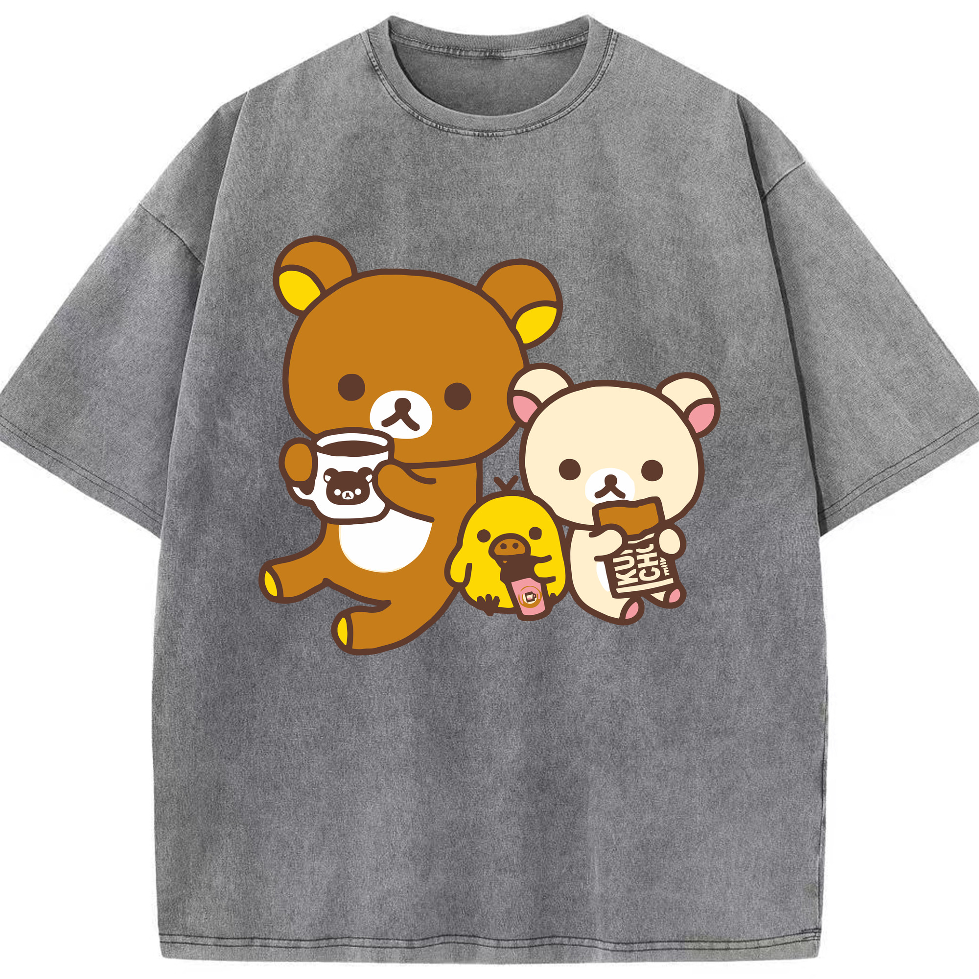 （画像用） リラックマ リラックマ キイロイトリ Rilakkuma Korilakkuma Kiiroitori 綿100% ヴィンテージ風 半袖Tシャツ（フロントプリント）