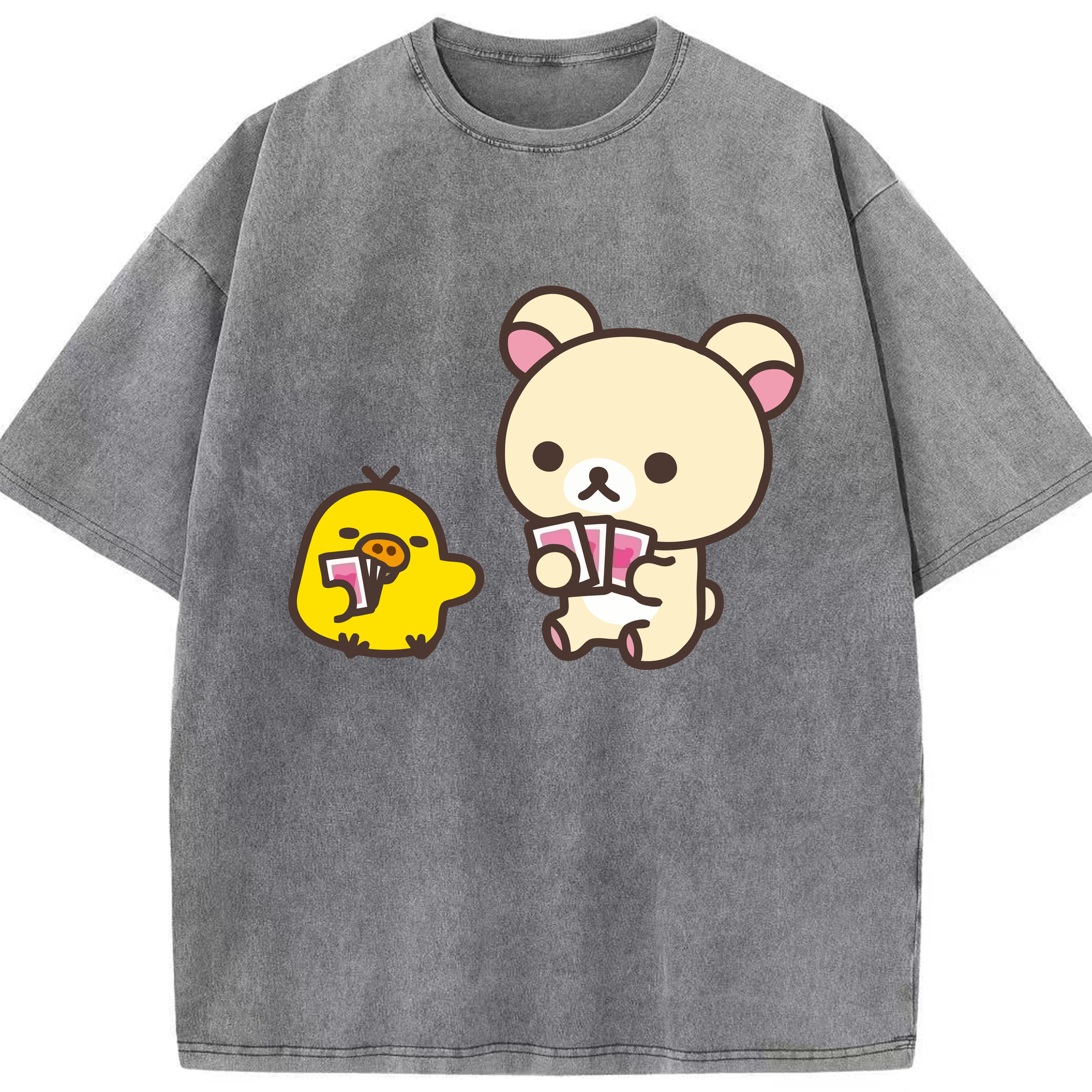 （画像用） リラックマ リラックマ キイロイトリ Rilakkuma Korilakkuma Kiiroitori 綿100% ヴィンテージ風 半袖Tシャツ（フロントプリント）