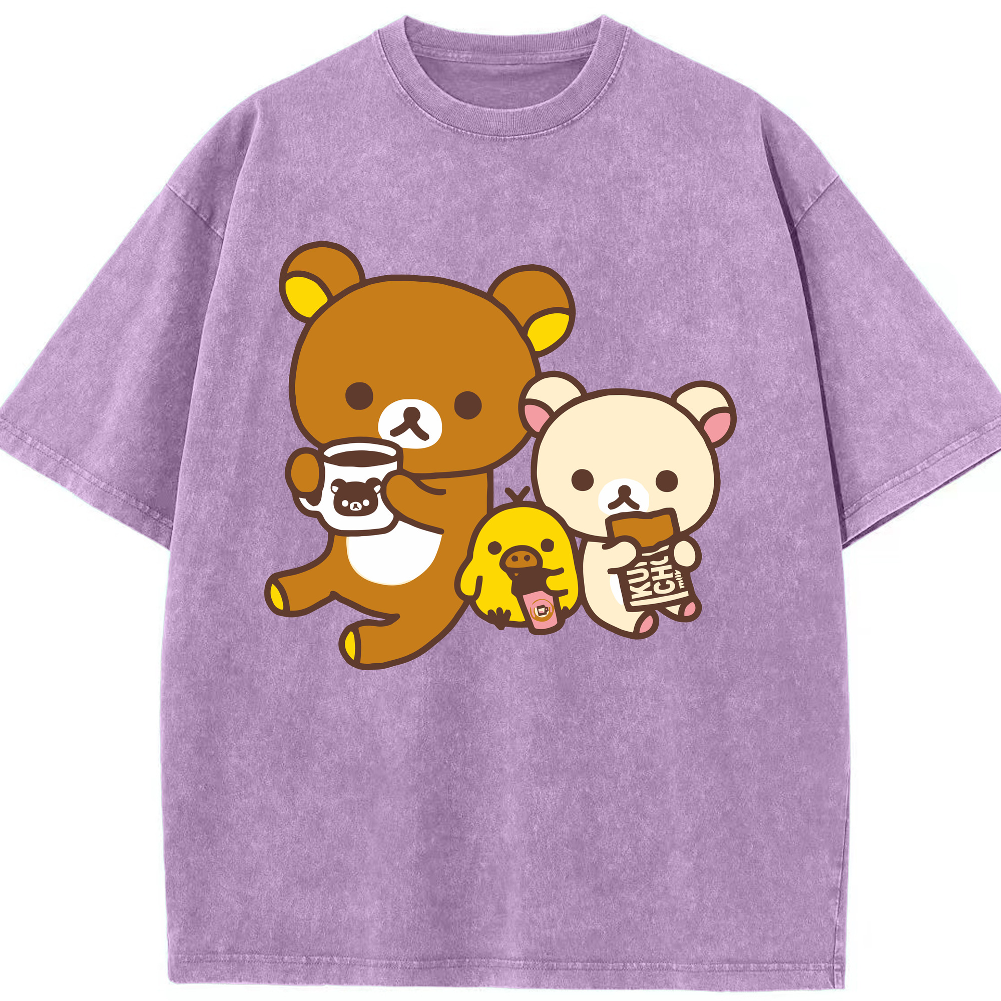 （画像用） リラックマ リラックマ キイロイトリ Rilakkuma Korilakkuma Kiiroitori 綿100% ヴィンテージ風 半袖Tシャツ（フロントプリント）
