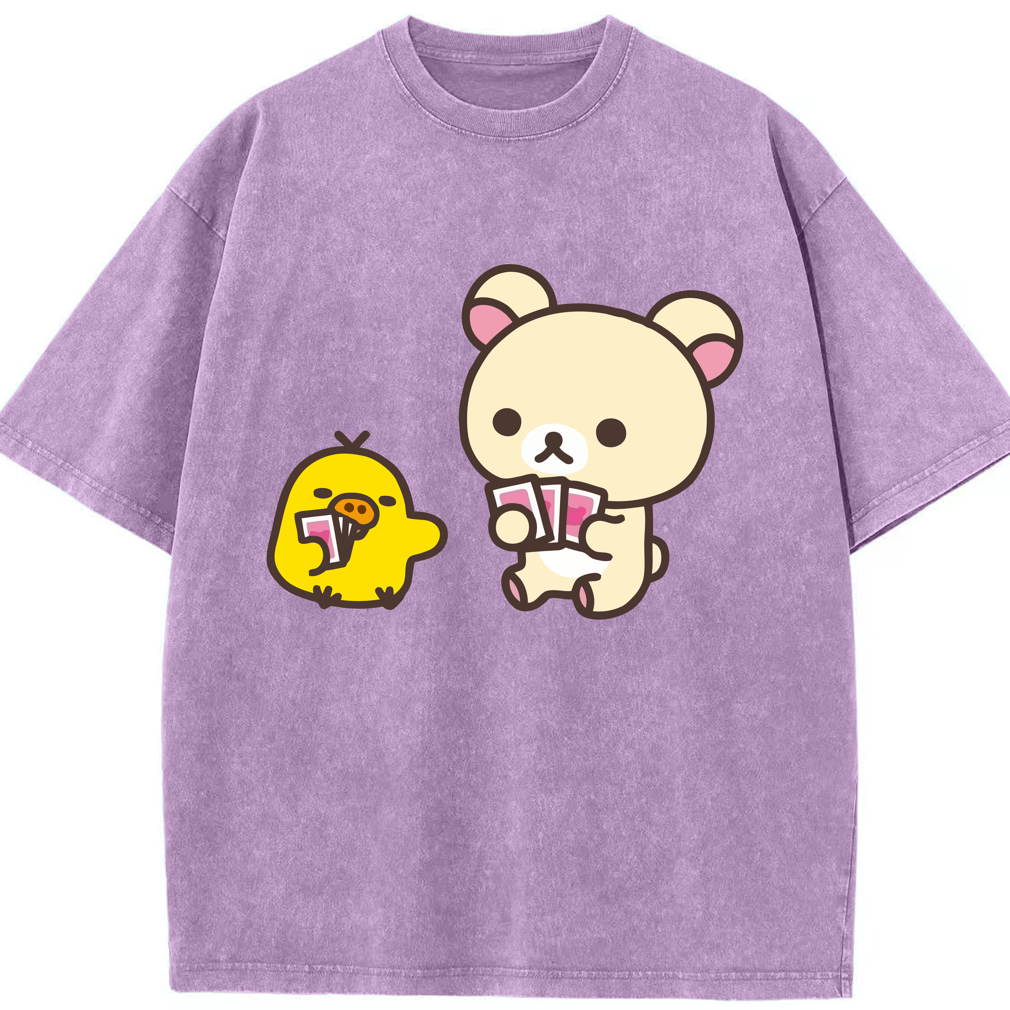 （画像用） リラックマ リラックマ キイロイトリ Rilakkuma Korilakkuma Kiiroitori 綿100% ヴィンテージ風 半袖Tシャツ（フロントプリント）