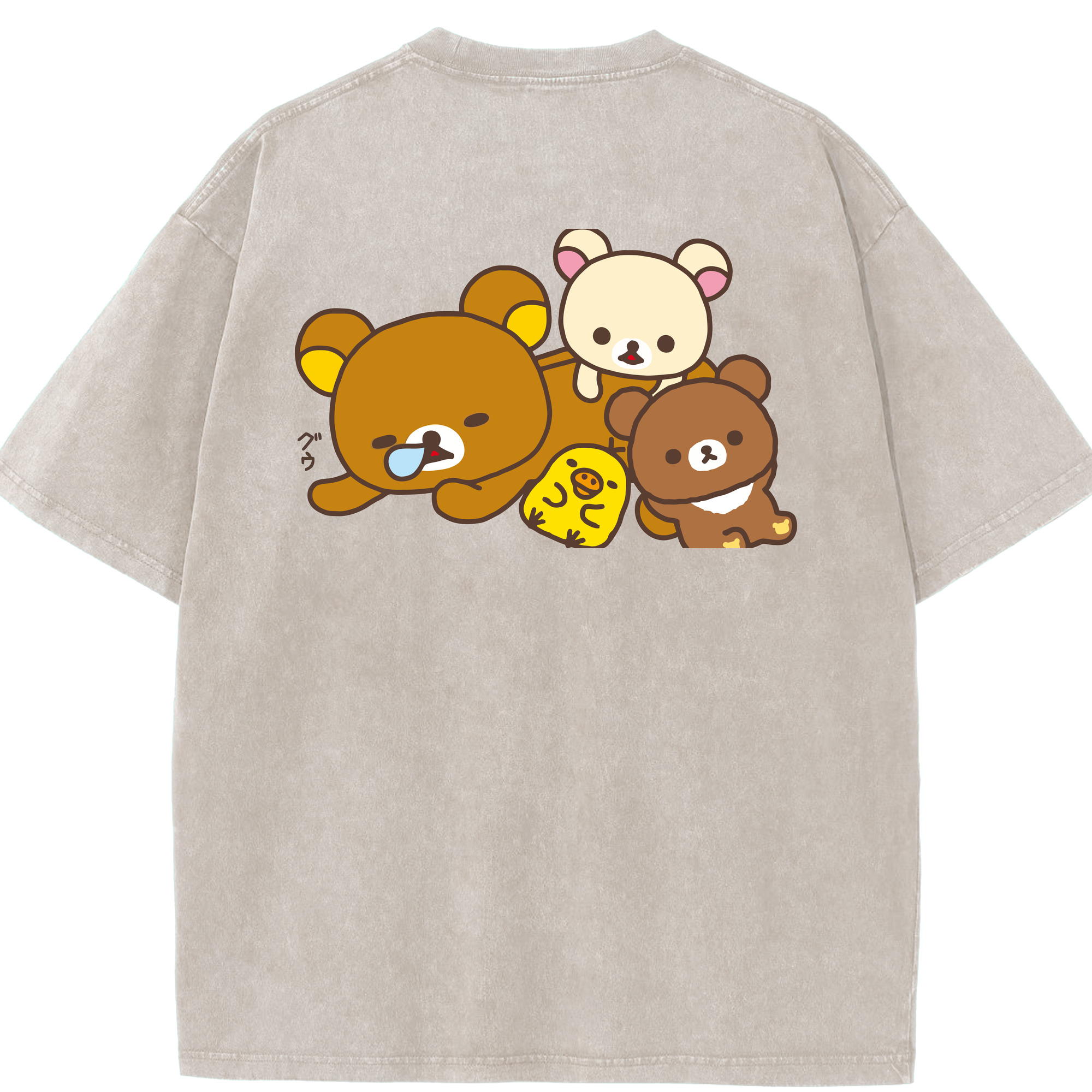 （画像用） リラックマ リラックマ キイロイトリ Rilakkuma Korilakkuma Kiiroitori 綿100% ヴィンテージ風 半袖Tシャツ（背面プリント）