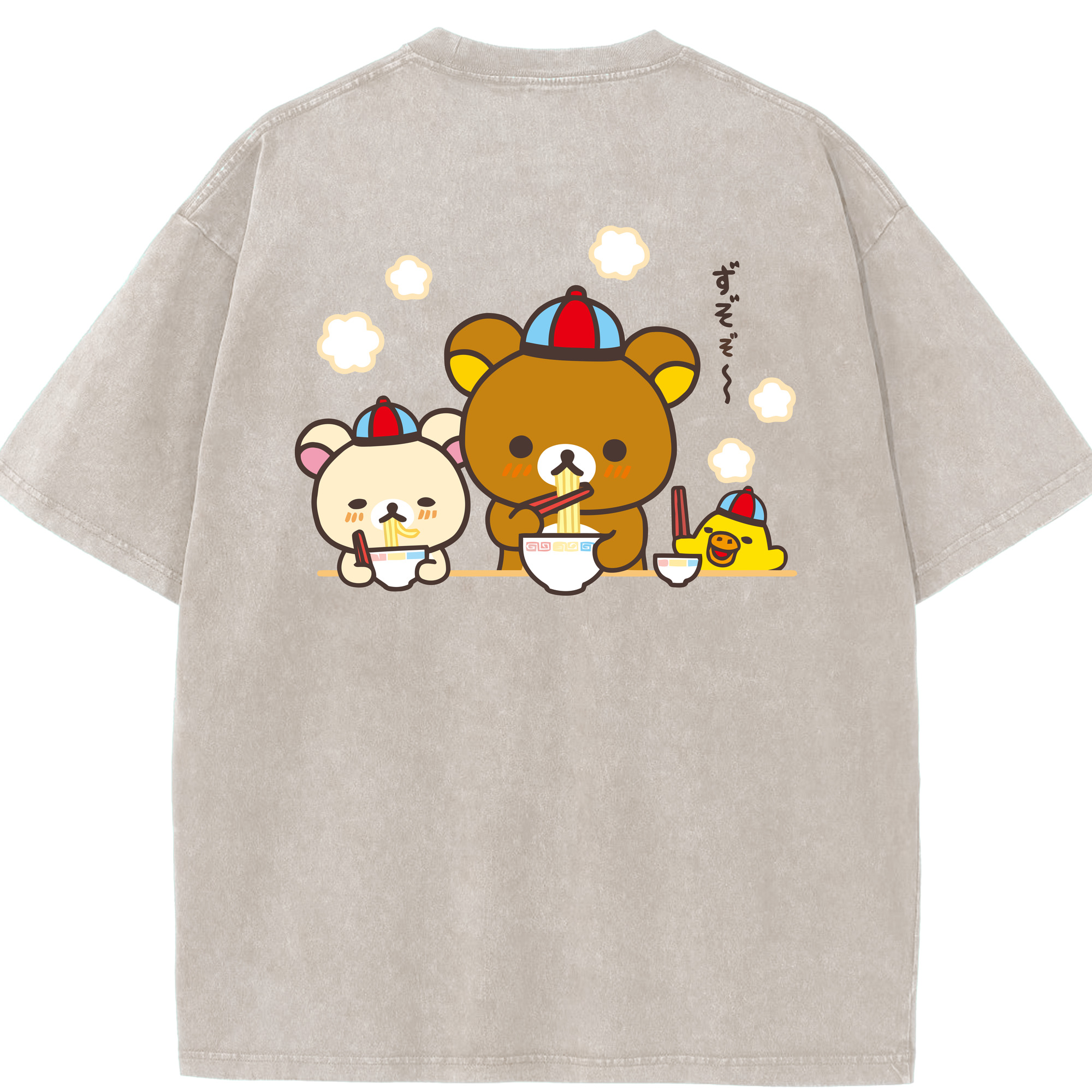 （画像用） リラックマ リラックマ キイロイトリ Rilakkuma Korilakkuma Kiiroitori 綿100% ヴィンテージ風 半袖Tシャツ（背面プリント）