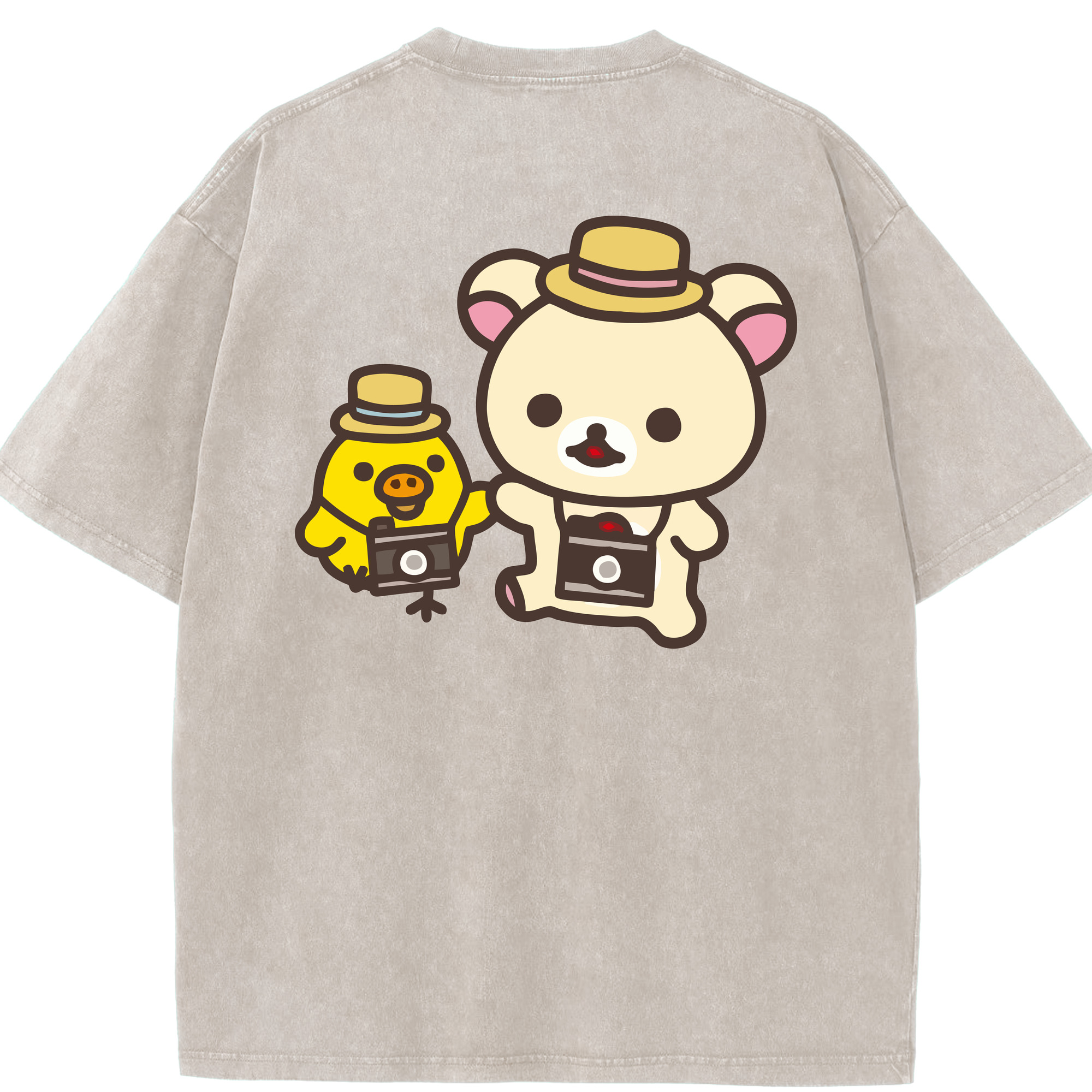 （画像用） リラックマ リラックマ キイロイトリ Rilakkuma Korilakkuma Kiiroitori 綿100% ヴィンテージ風 半袖Tシャツ（背面プリント）