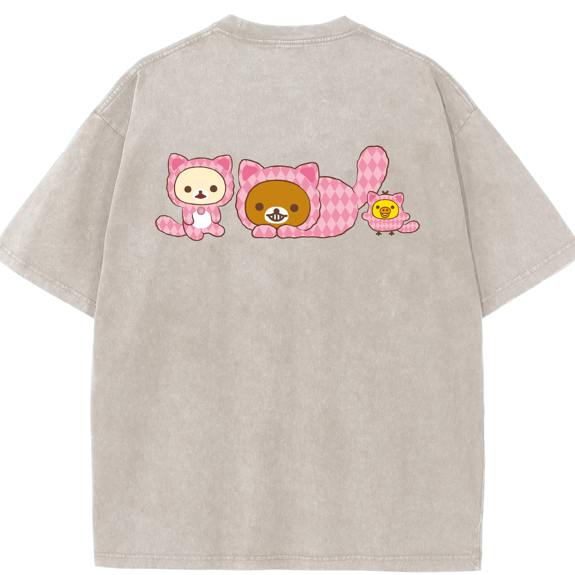 リラックマ リラックマ キイロイトリ Rilakkuma Korilakkuma Kiiroitori 綿100% ヴィンテージ風 半袖Tシャツ（背面プリント）