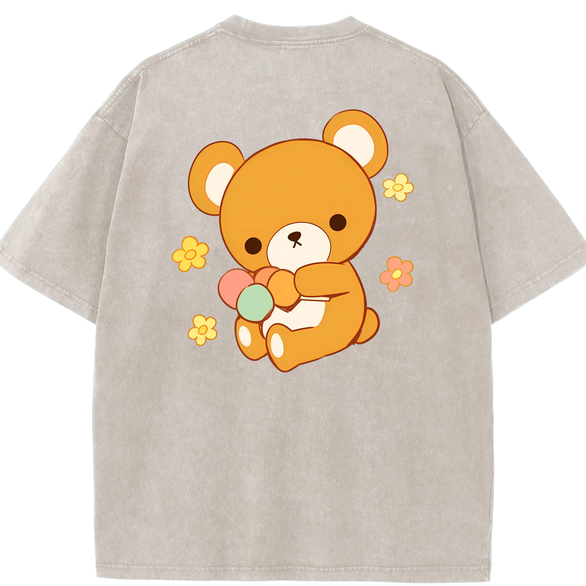 （画像用） リラックマ リラックマ キイロイトリ Rilakkuma Korilakkuma Kiiroitori 綿100% ヴィンテージ風 半袖Tシャツ（背面プリント）