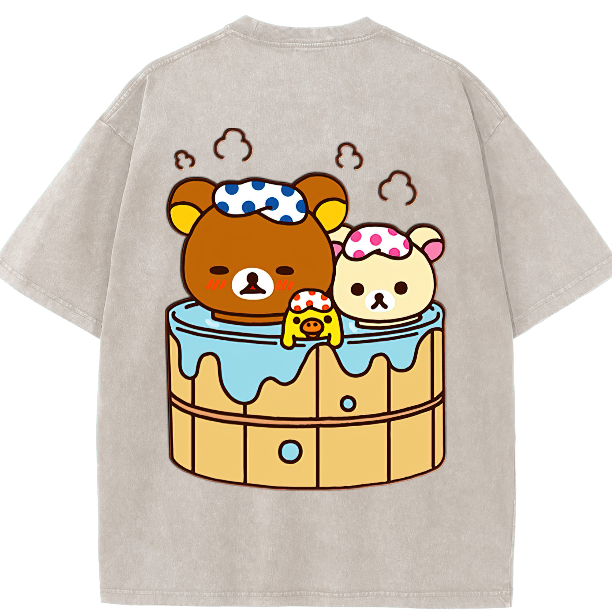 （画像用） リラックマ リラックマ キイロイトリ Rilakkuma Korilakkuma Kiiroitori 綿100% ヴィンテージ風 半袖Tシャツ（背面プリント）