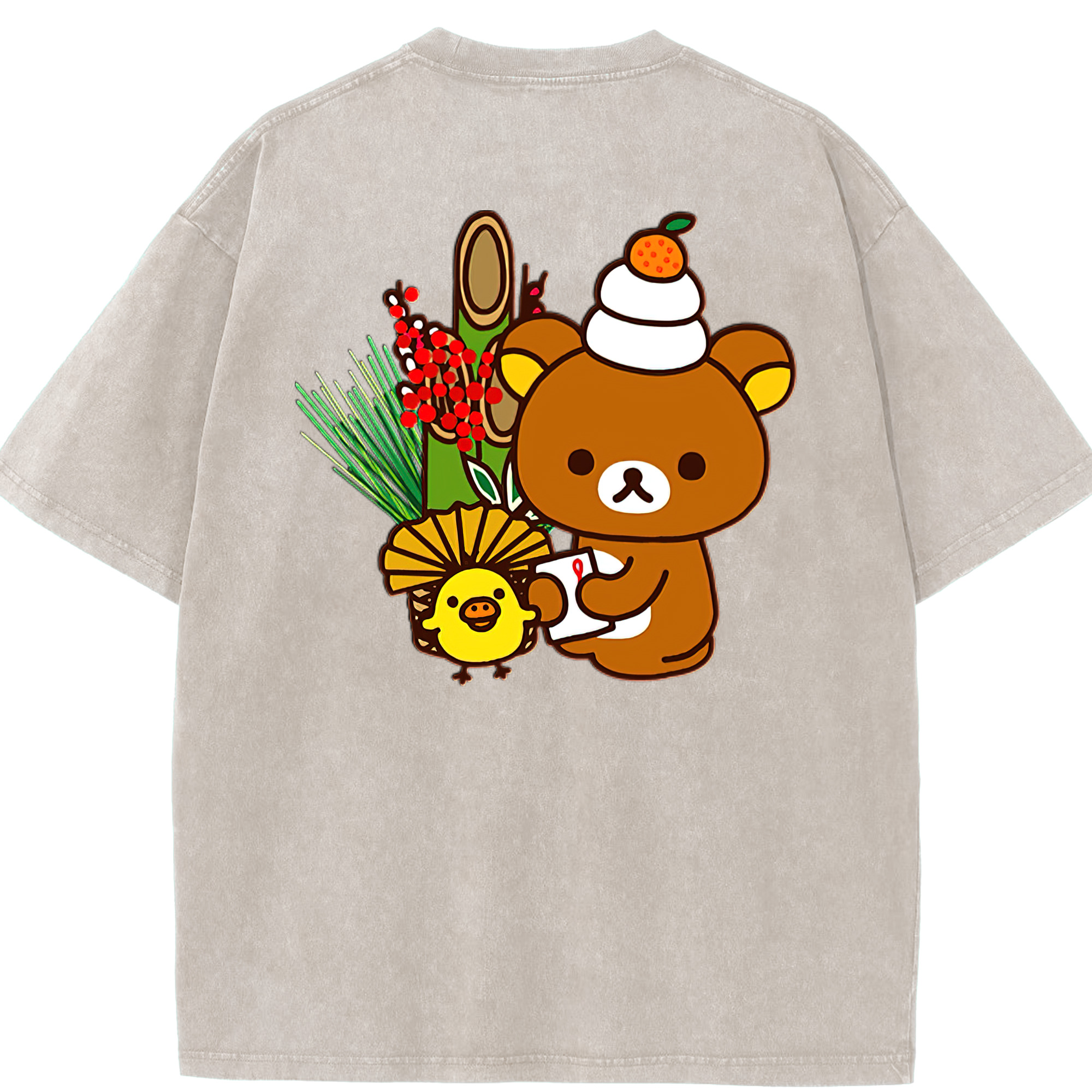 （画像用） リラックマ リラックマ キイロイトリ Rilakkuma Korilakkuma Kiiroitori 綿100% ヴィンテージ風 半袖Tシャツ（背面プリント）