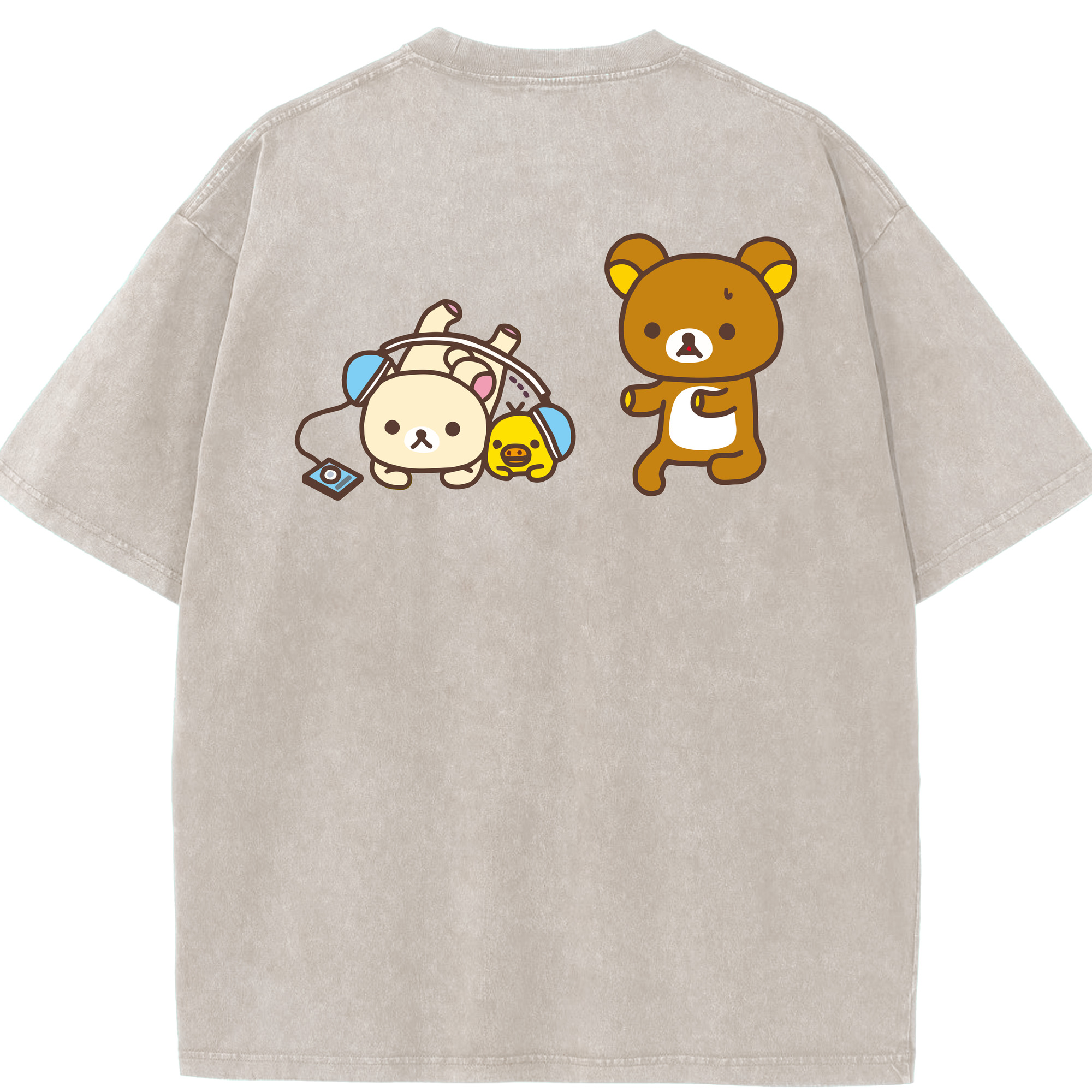 （画像用） リラックマ リラックマ キイロイトリ Rilakkuma Korilakkuma Kiiroitori 綿100% ヴィンテージ風 半袖Tシャツ（背面プリント）