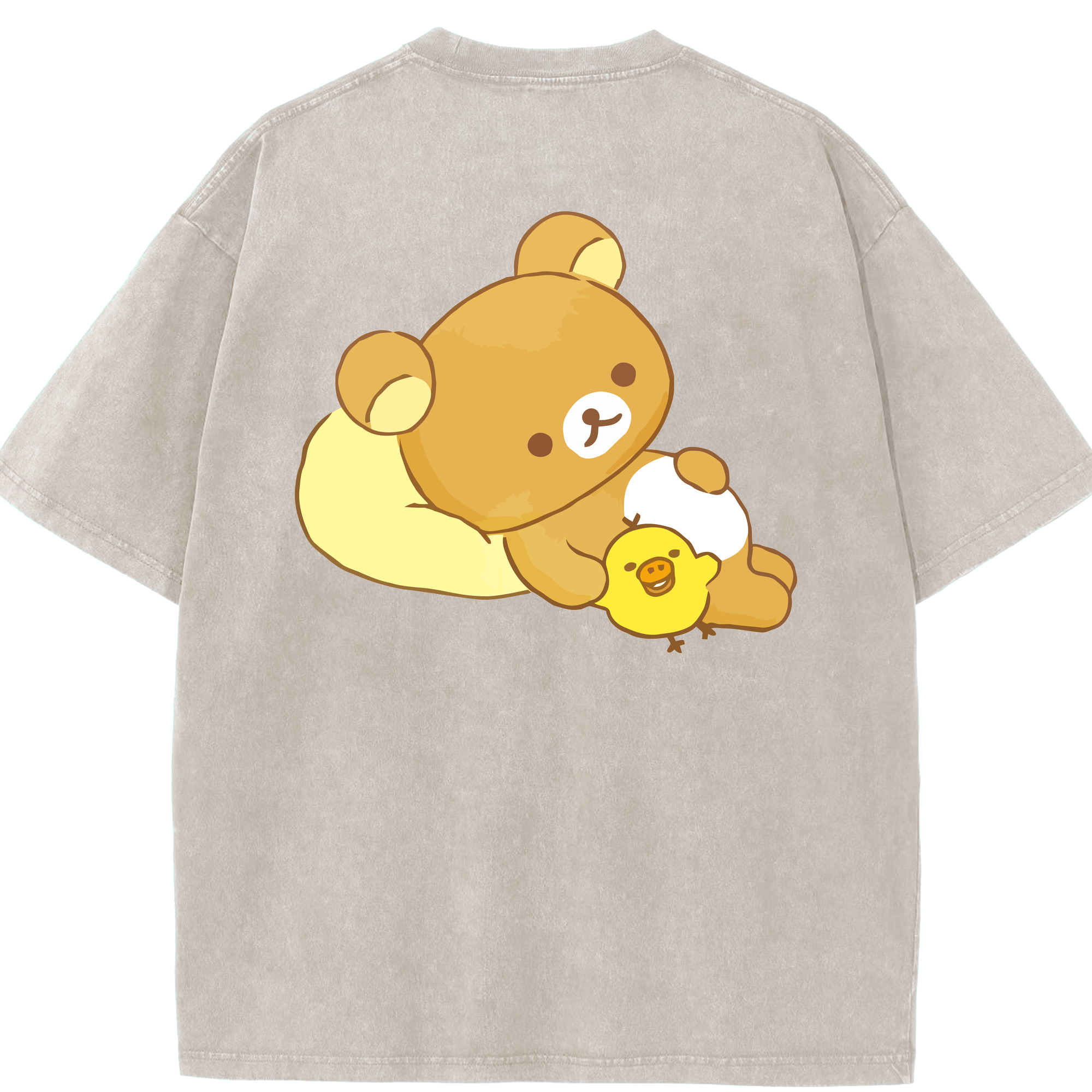 （画像用） リラックマ リラックマ キイロイトリ Rilakkuma Korilakkuma Kiiroitori 綿100% ヴィンテージ風 半袖Tシャツ（背面プリント）