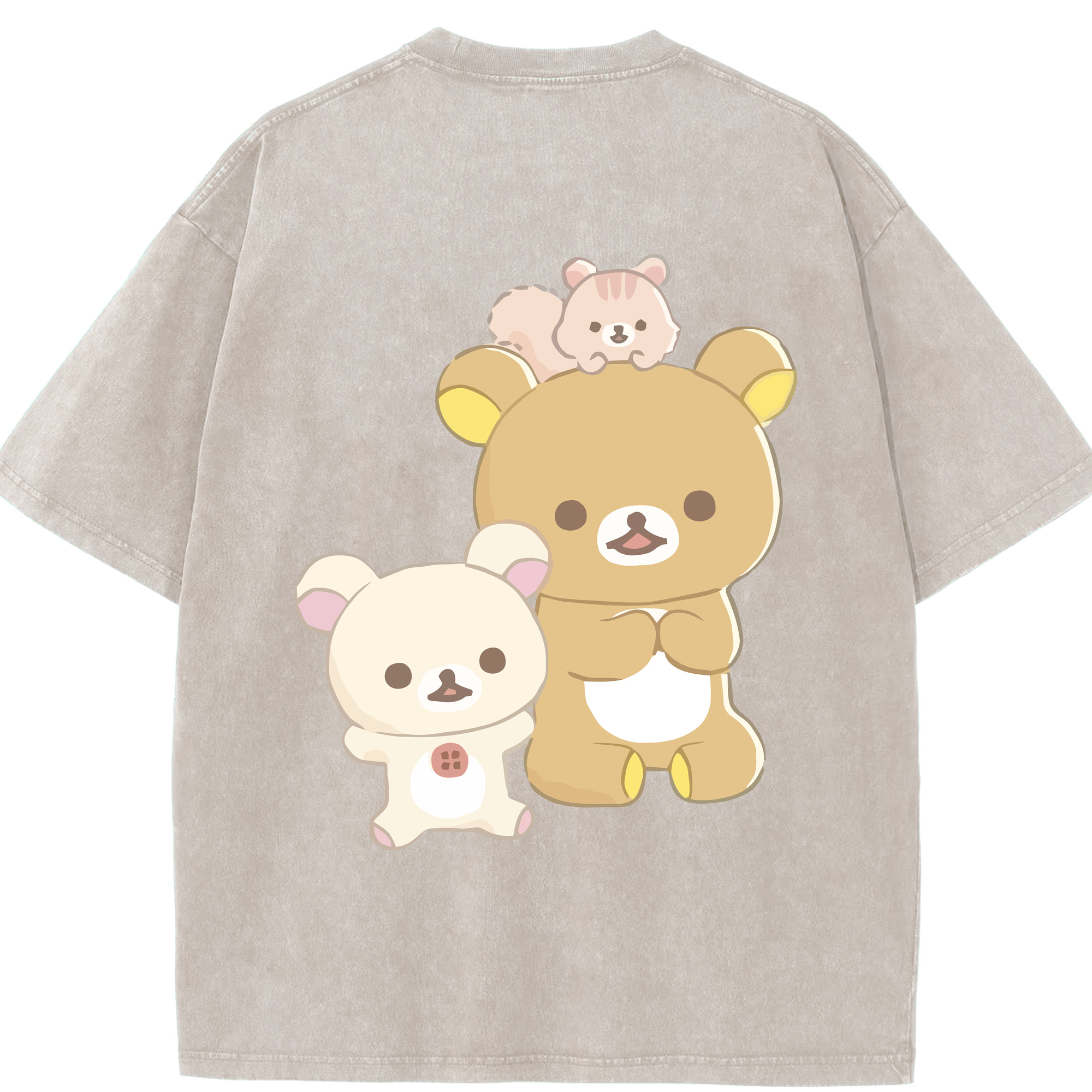 （画像用） リラックマ リラックマ キイロイトリ Rilakkuma Korilakkuma Kiiroitori 綿100% ヴィンテージ風 半袖Tシャツ（背面プリント）